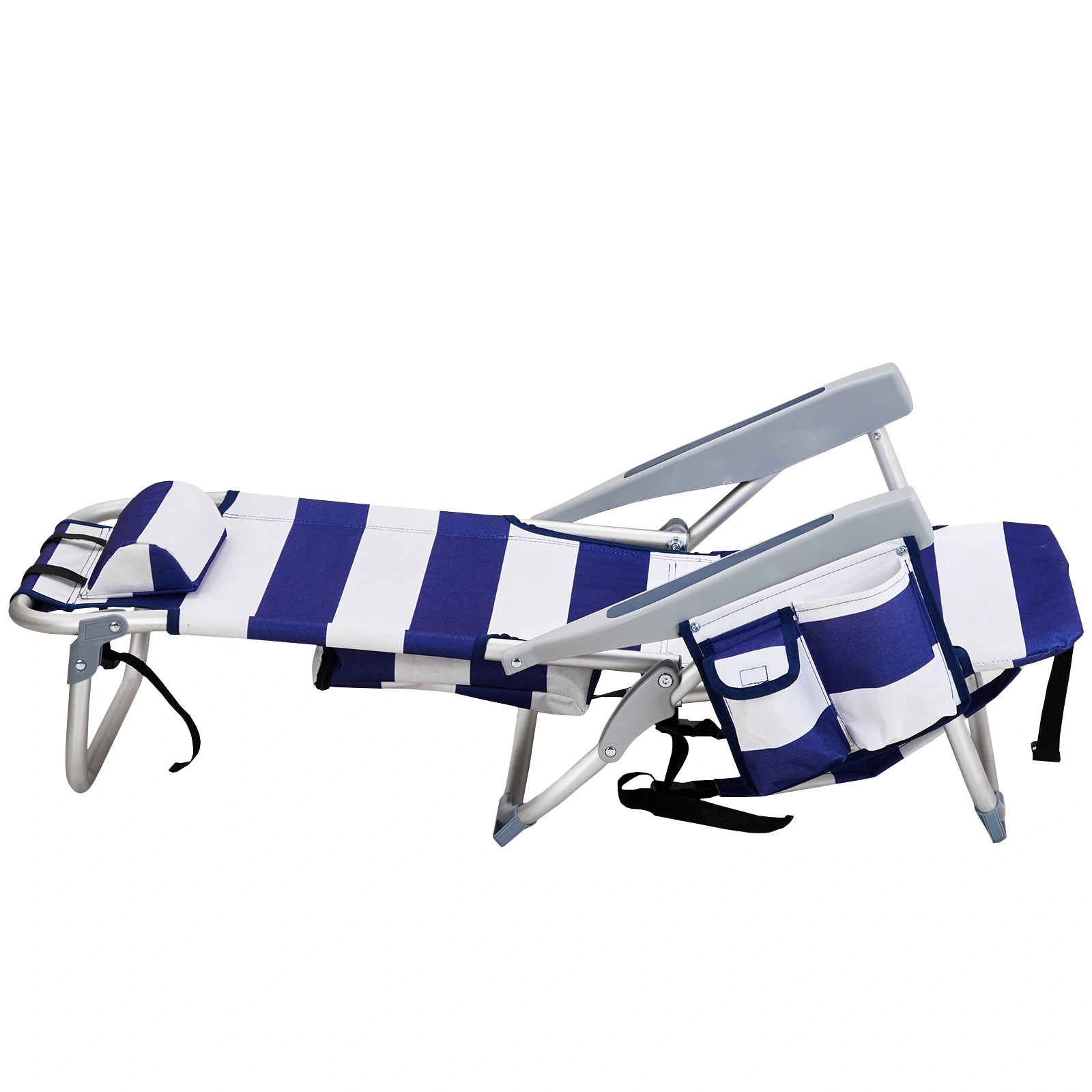 Blue White Striped Aluminum Beach Chair Oxford Fabric 7.9" Seat Height Silver Frame 100kg Capacity view 8
