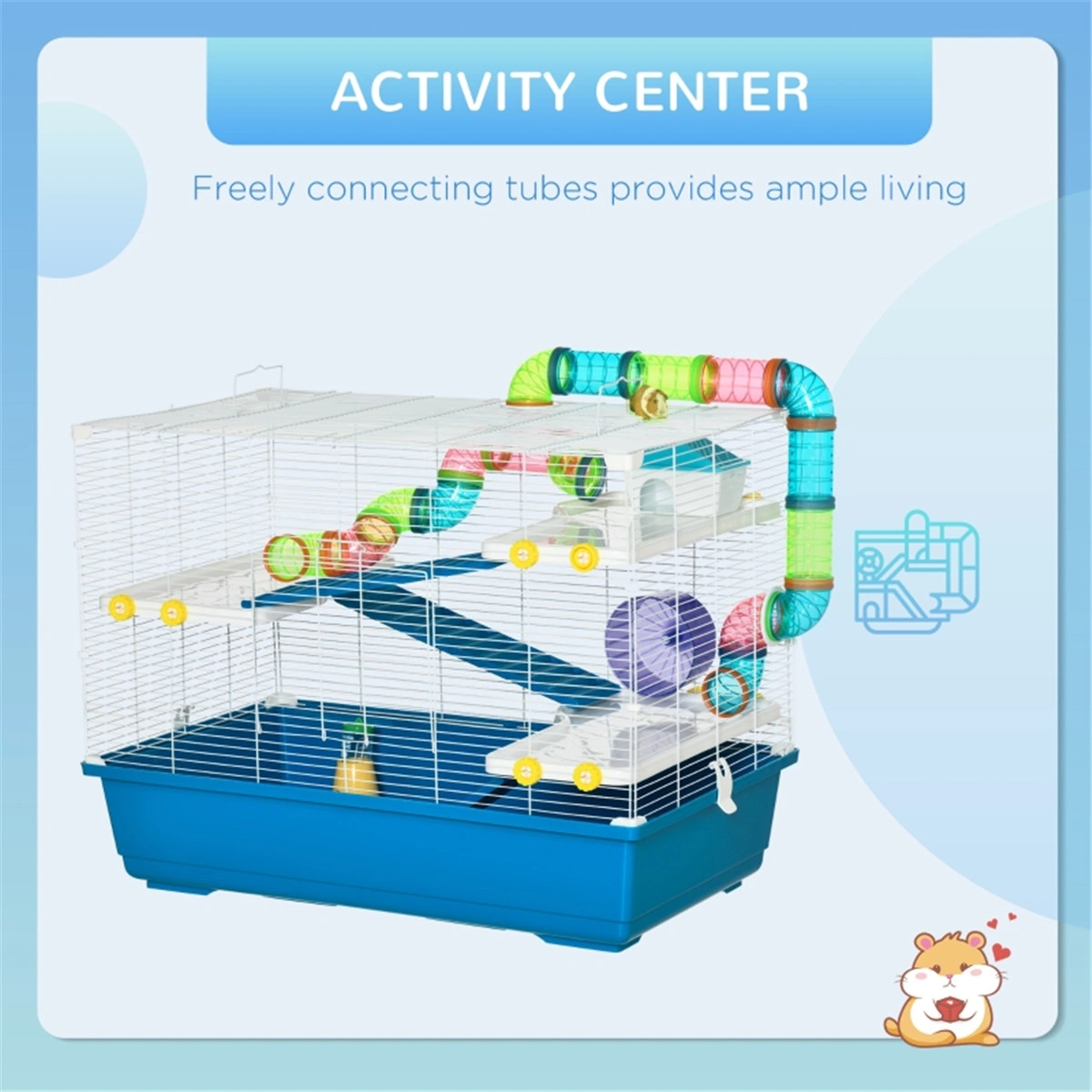 Hamster Cage, Small Animal Habitat Enclosure, Rat House with Tubes and Platforms, Multi-Level Home for Hamsters, Gerbils view 3