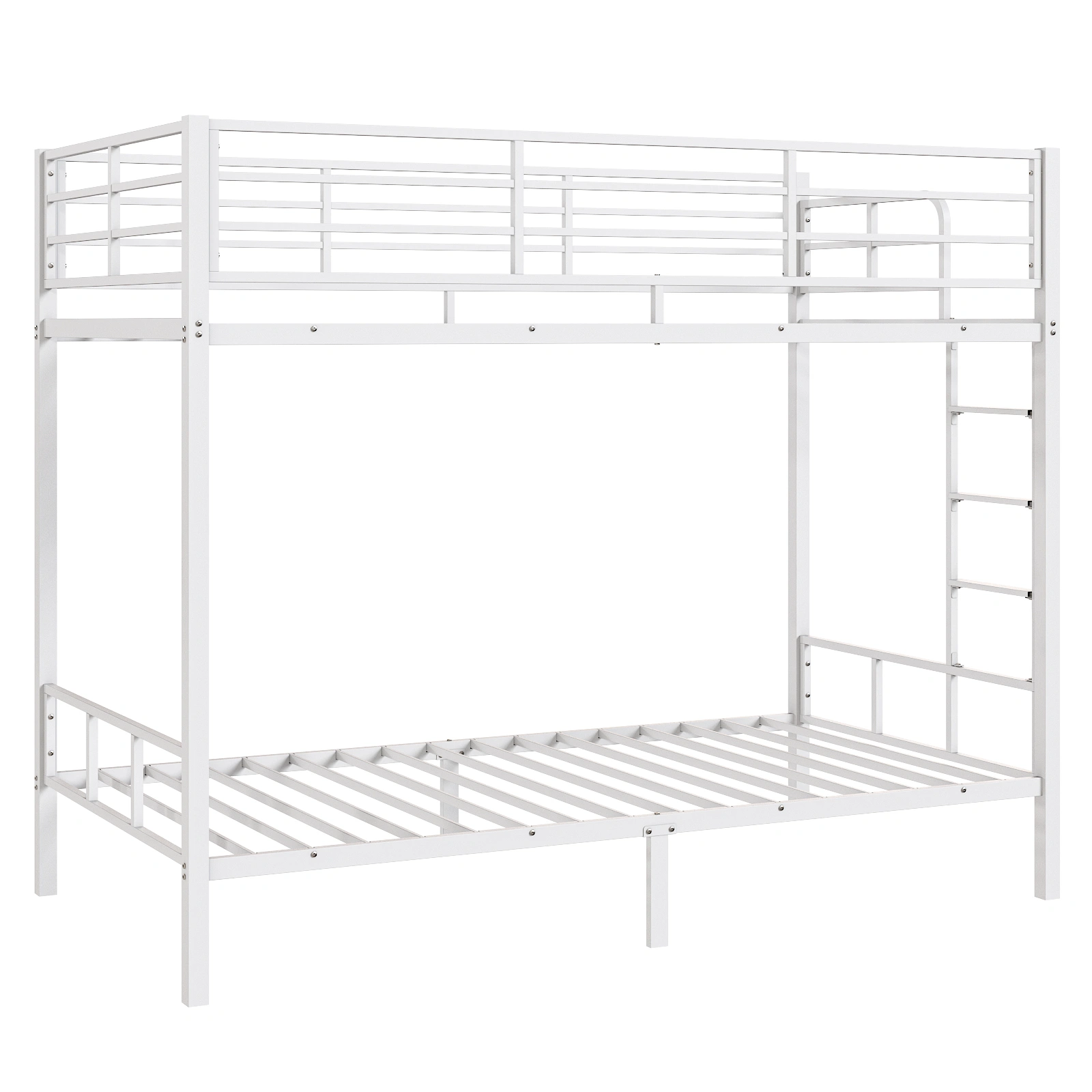 White Twin Bunk Bed Square Tube High Guardrail Side Ladder Opening Iron Bed