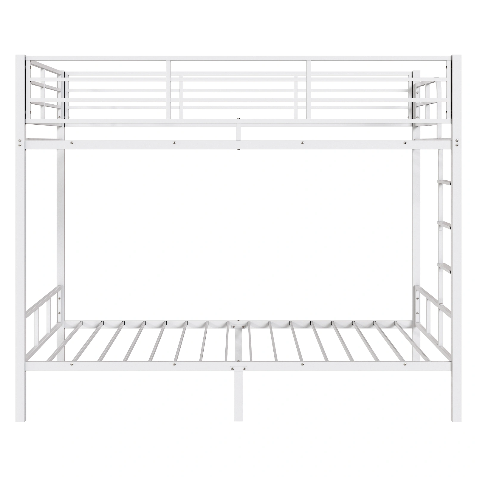 White Twin Bunk Bed Square Tube High Guardrail Side Ladder Opening Iron Bed view 2