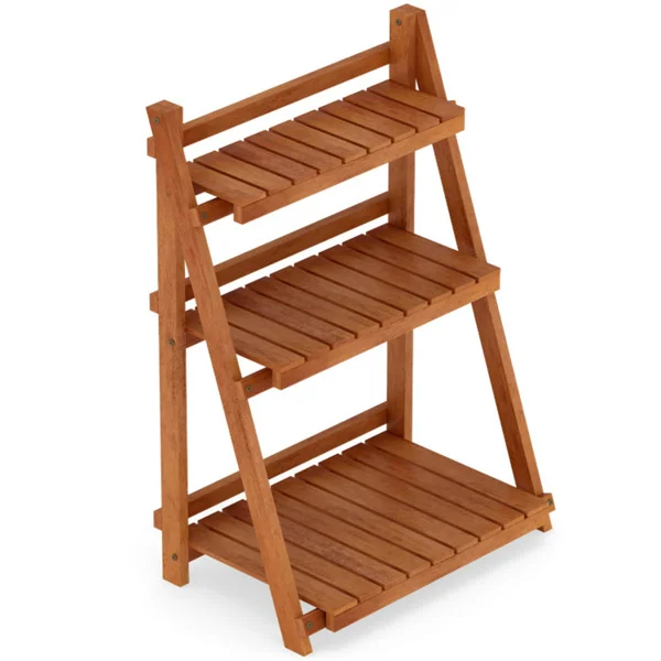 Acacia Wood 3-Tier Ladder Plant Stand, Foldable Indoor Outdoor Display Rack view 4