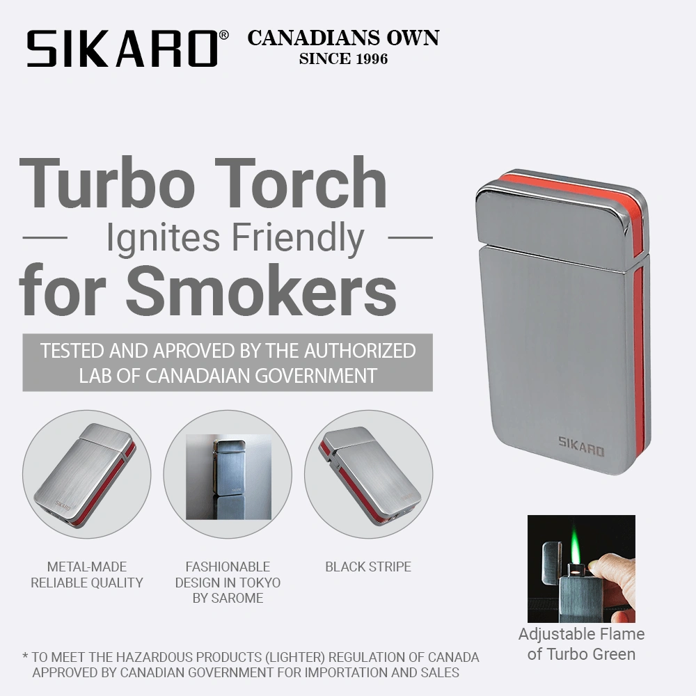 SIKARO SKY-STAR Turbo Torch Lighter Red Stripe, Refillable Windproof Jet Flame, Adjustable, for Cigar, Cigarette, Kitchen & Outdoor Use view 3