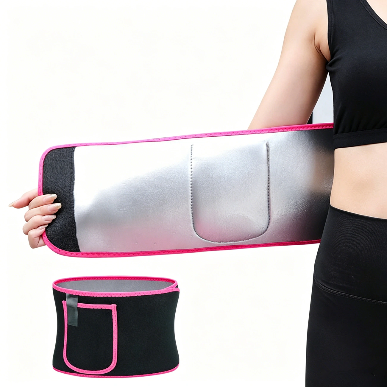 Waist Trainer Belt with Phone Pocket, Body Shaper Corset Waist Cincher for Women Weight Loss Girdle, Pink/Black/Silver