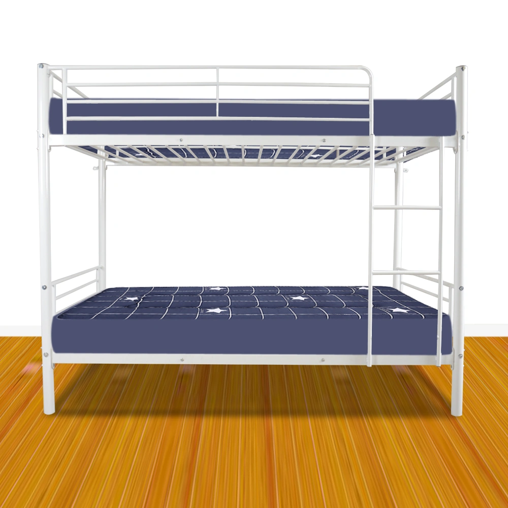Twin Over Twin Metal Bunk Bed with Ladder, Heavy Duty Bed Frame, Full-Length Guard Rails, Storage Space, White view 2