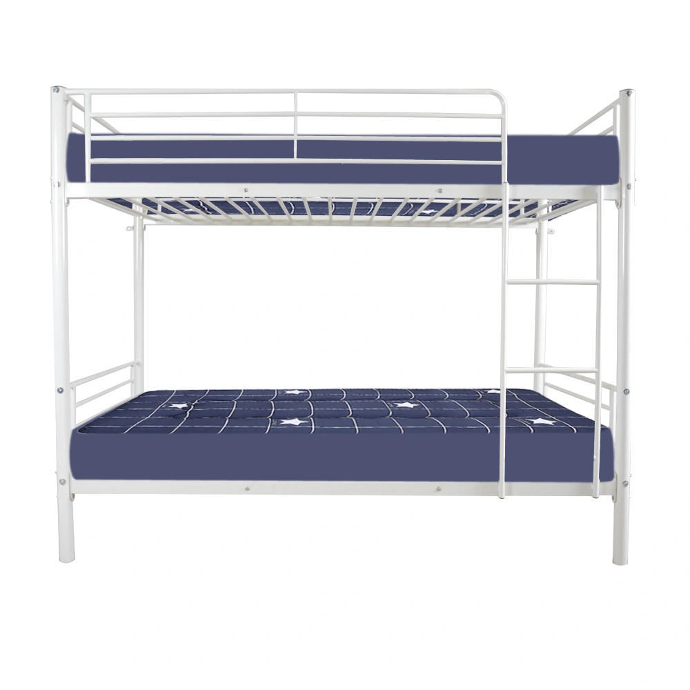 Twin Over Twin Metal Bunk Bed with Ladder, Heavy Duty Bed Frame, Full-Length Guard Rails, Storage Space, White view 3