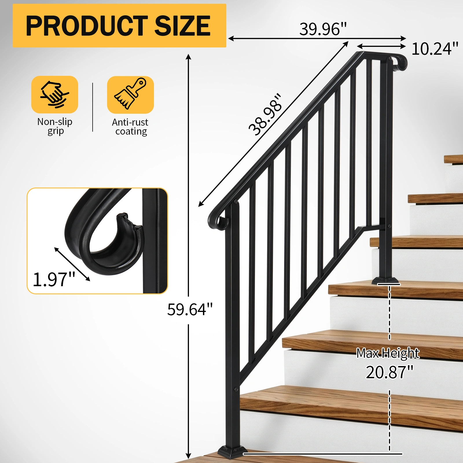 Artisasset Matte Black Outdoor 3 Level Iron Handrail view 20