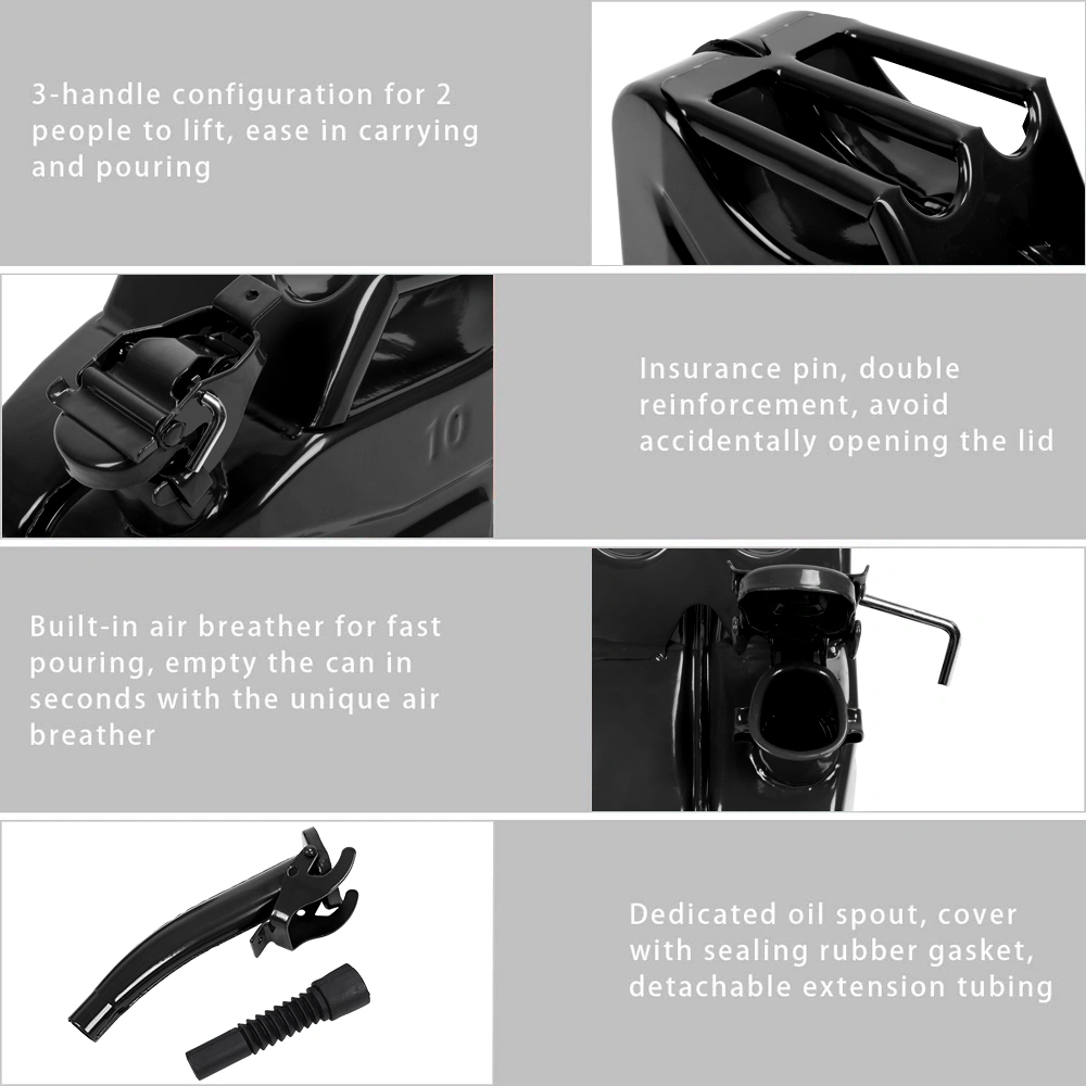 1PC 10L Black Iron Oil Can with 0.8mm Spout, Heavy-Duty Metal Lubricant Dispenser view 2