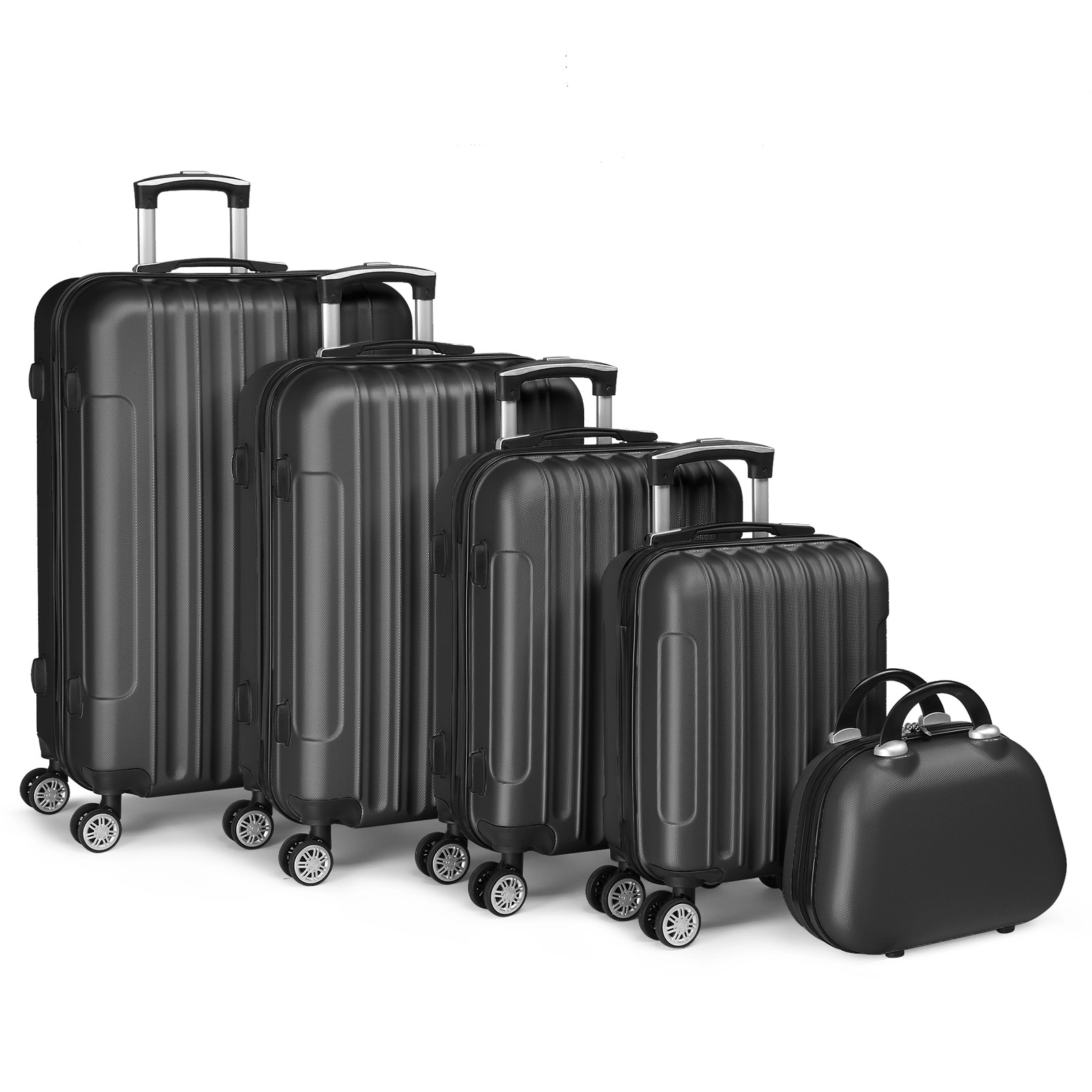 5-Piece Hard Shell ABS Suitcase Set with Cosmetic Case & Vanity Case, Travel Luggage Set, Black view 3