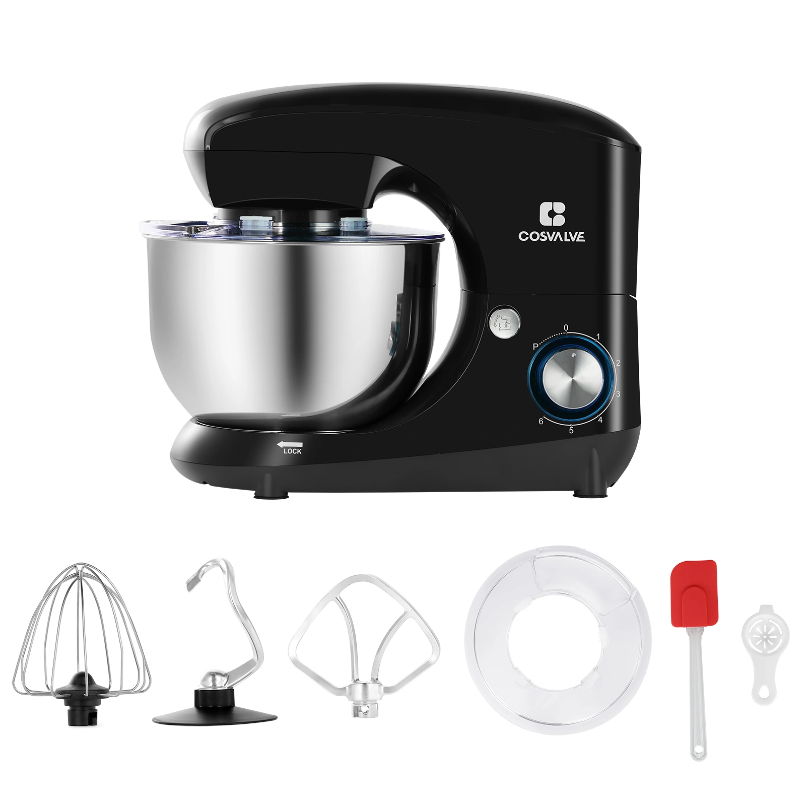 5.5L Stand Mixer with Stainless Steel Bowl, Black Electric Kitchen Mixer