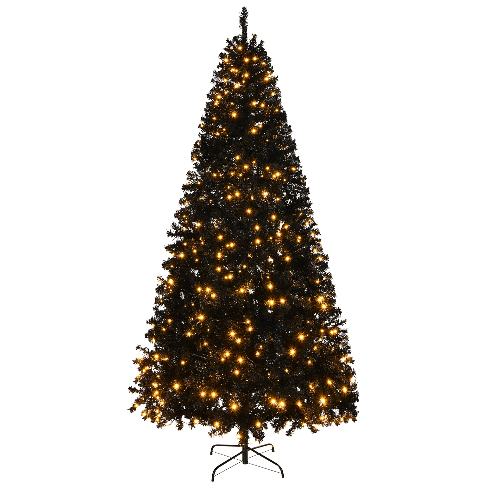6 FT Pre-lit Artificial Christmas Tree, Hinged Xmas Pine with 900 Branch Tips, 250 Lights, Holiday Party Home Office Decor, Black