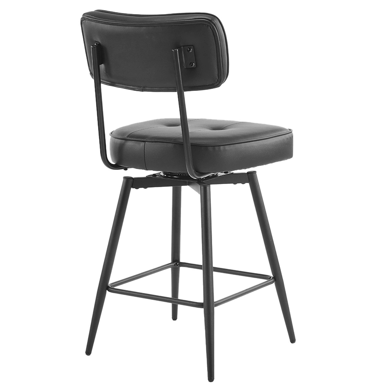 2 Pcs Black PU Swivel Bar Stools, Button-Tufted Backrest, Metal Frame, Modern Counter Height Stools for Kitchen/Bar/Dining view 3