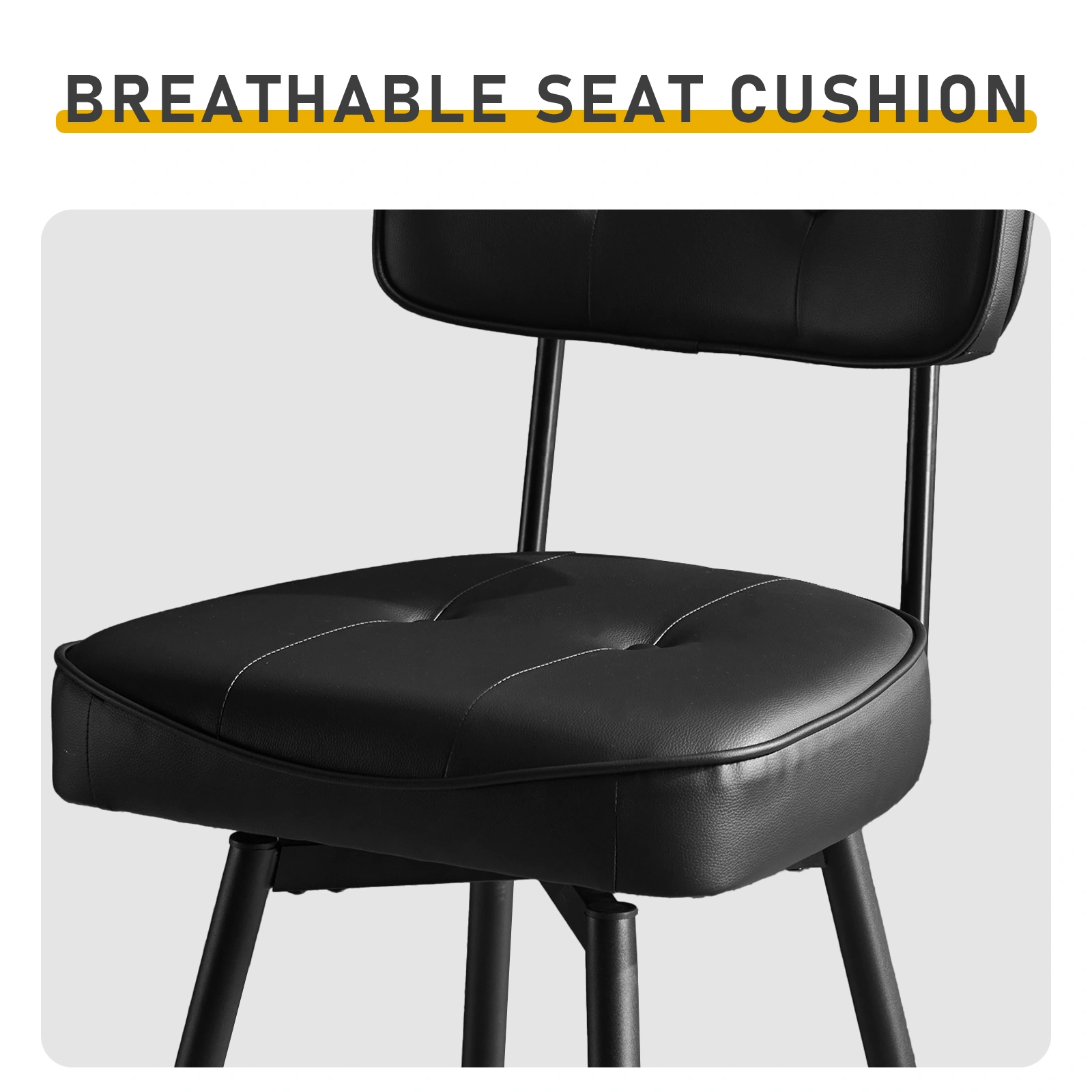 2 Pcs Black PU Swivel Bar Stools, Button-Tufted Backrest, Metal Frame, Modern Counter Height Stools for Kitchen/Bar/Dining view 5
