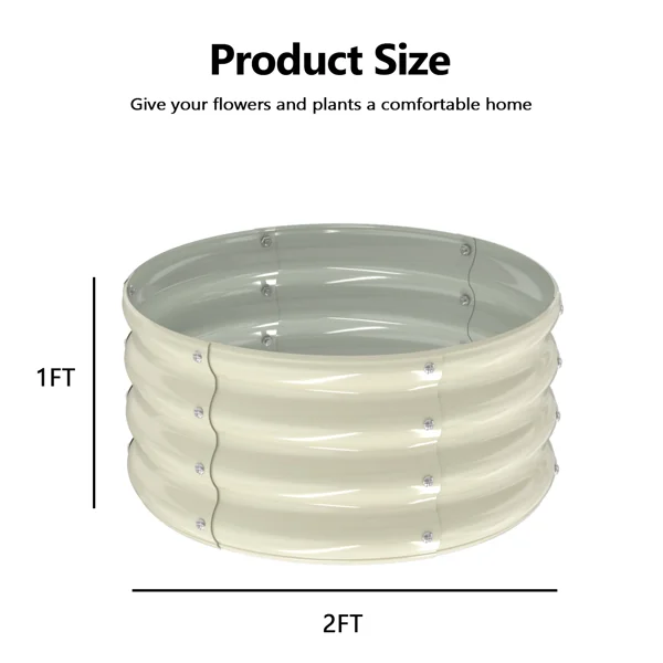 2 Pcs 2×2×1ft Raised Garden Bed, Round Galvanized Outdoor Planter Box, Metal Garden Bed for Planting Vegetables Fruits Flowers, White view 2