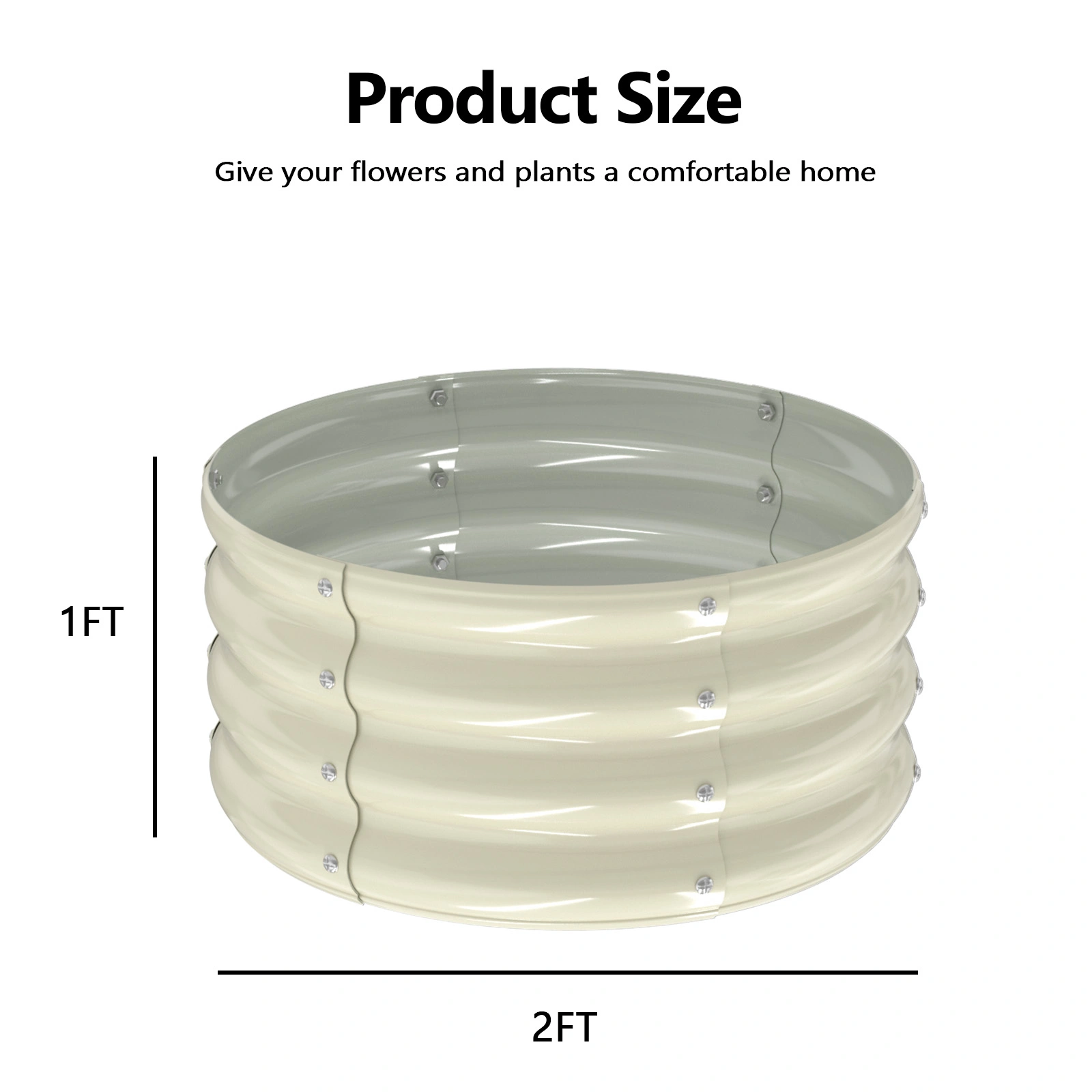 2 Pcs 2×2×1ft Raised Garden Bed, Round Galvanized Outdoor Planter Box, Metal Garden Bed for Planting Vegetables Fruits Flowers, White view 2