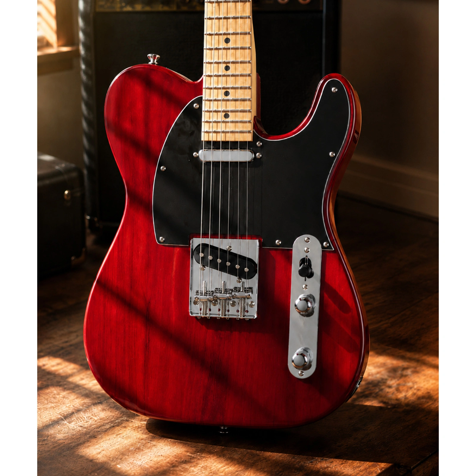Transparent Red Electric Guitar with Maple Fingerboard, GTL Body, SS Pickups view 10