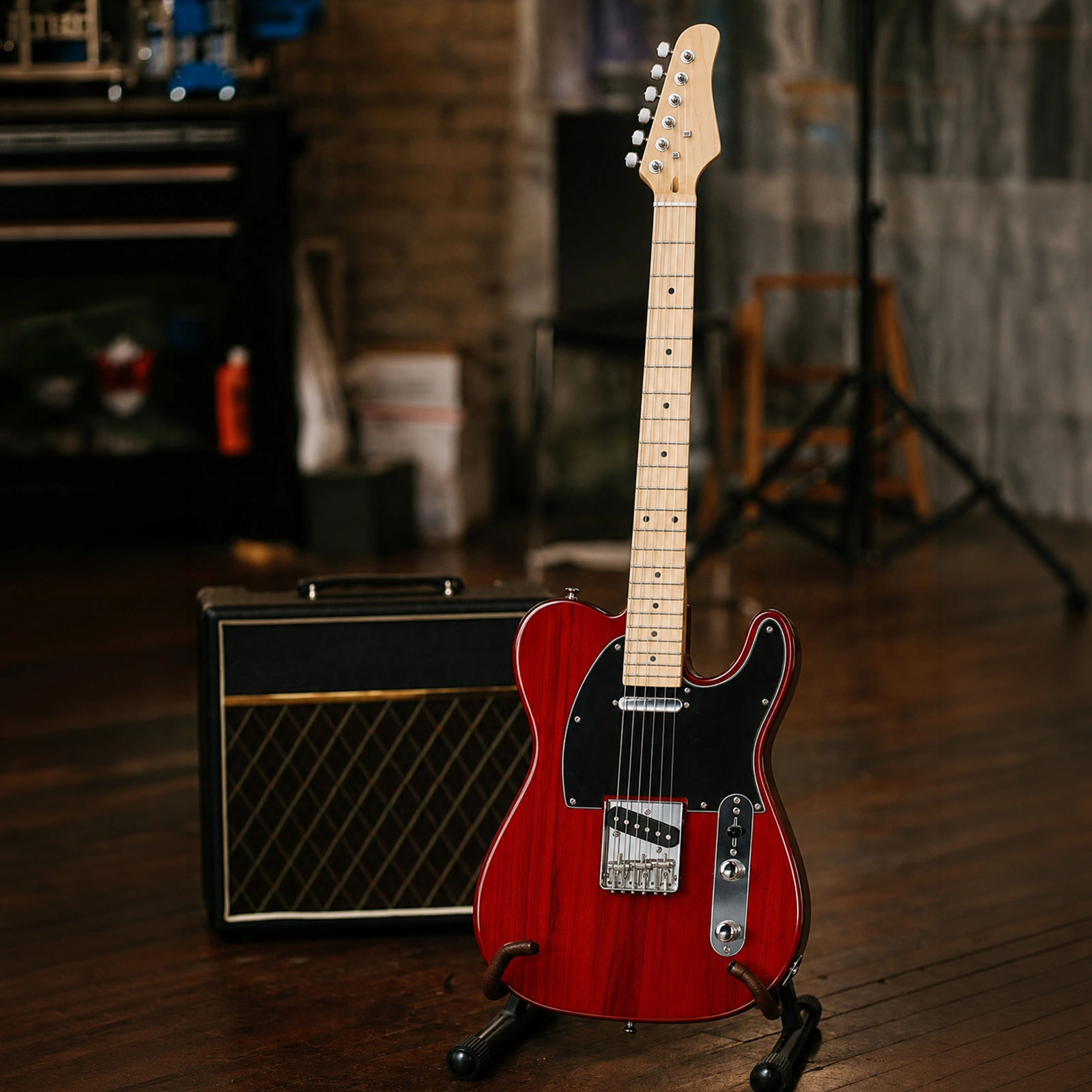 Transparent Red Electric Guitar with Maple Fingerboard, GTL Body, SS Pickups view 11
