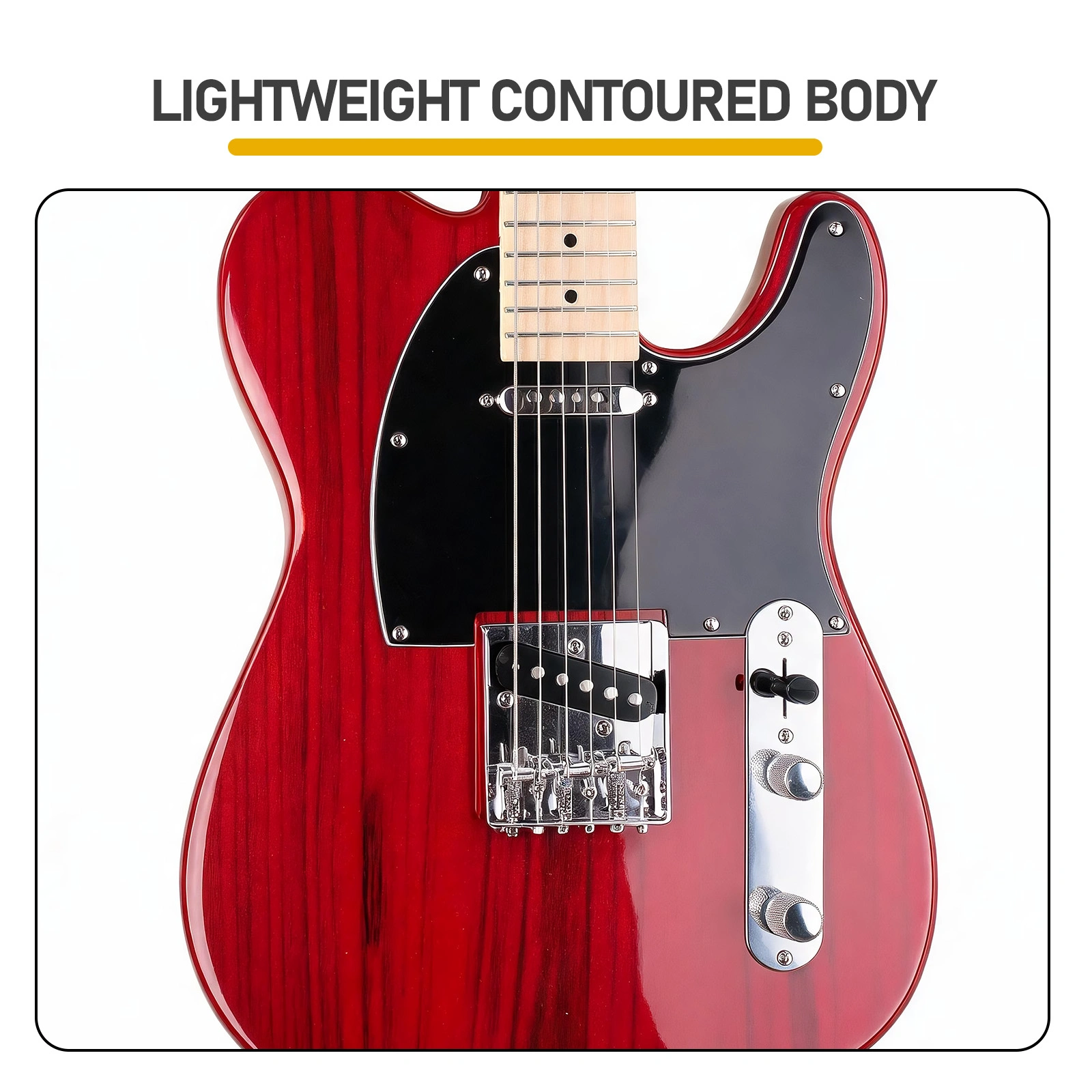 Transparent Red Electric Guitar with Maple Fingerboard, GTL Body, SS Pickups view 3