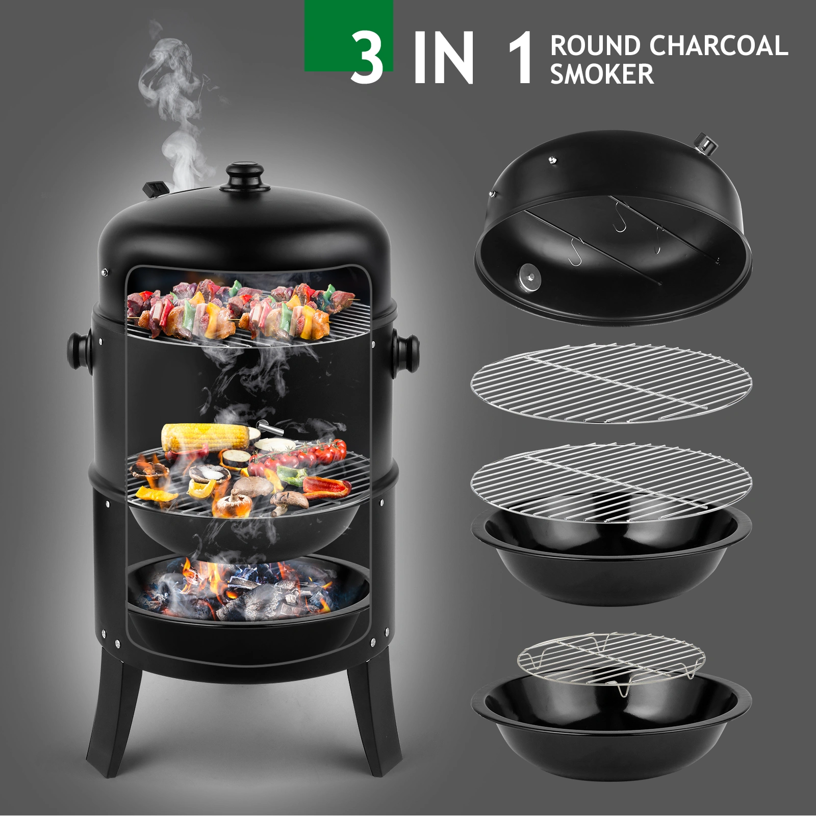 80*41*48cm Iron Spray Smoker Carbon Grill Black view 23