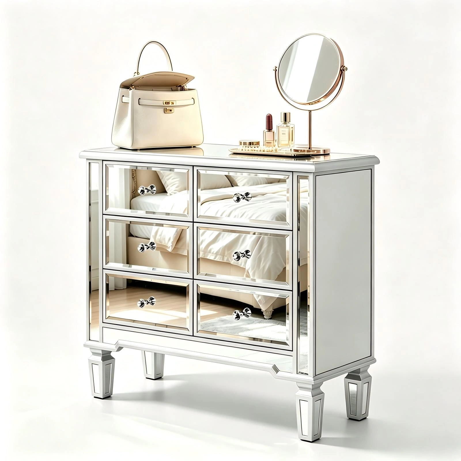 6-Drawer Mirrored Chest, Silver Vanity Storage Cabinet with MDF Frame, 26. view 8