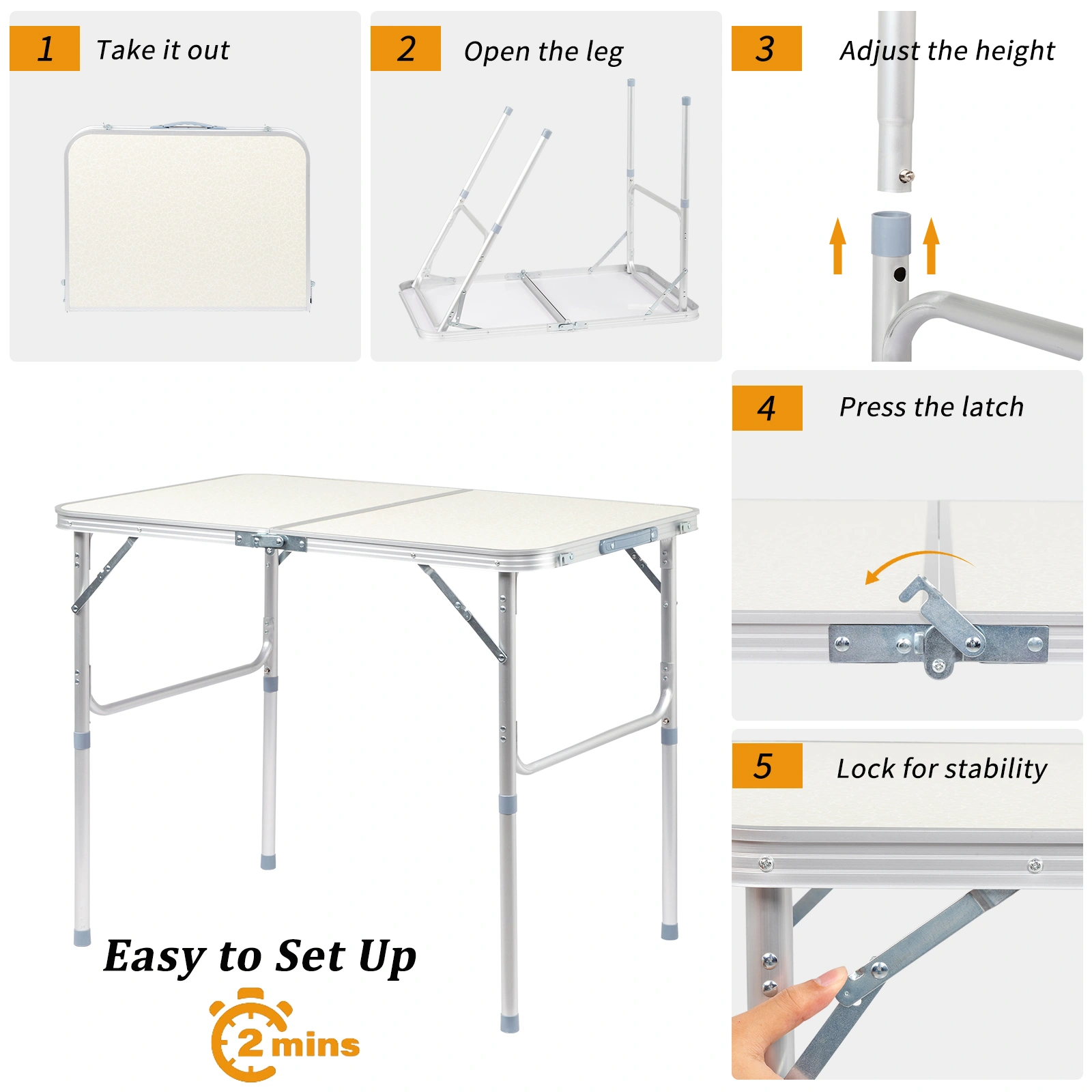 90 x 60 x 70cm Home Use Aluminum Alloy Folding Table White view 16