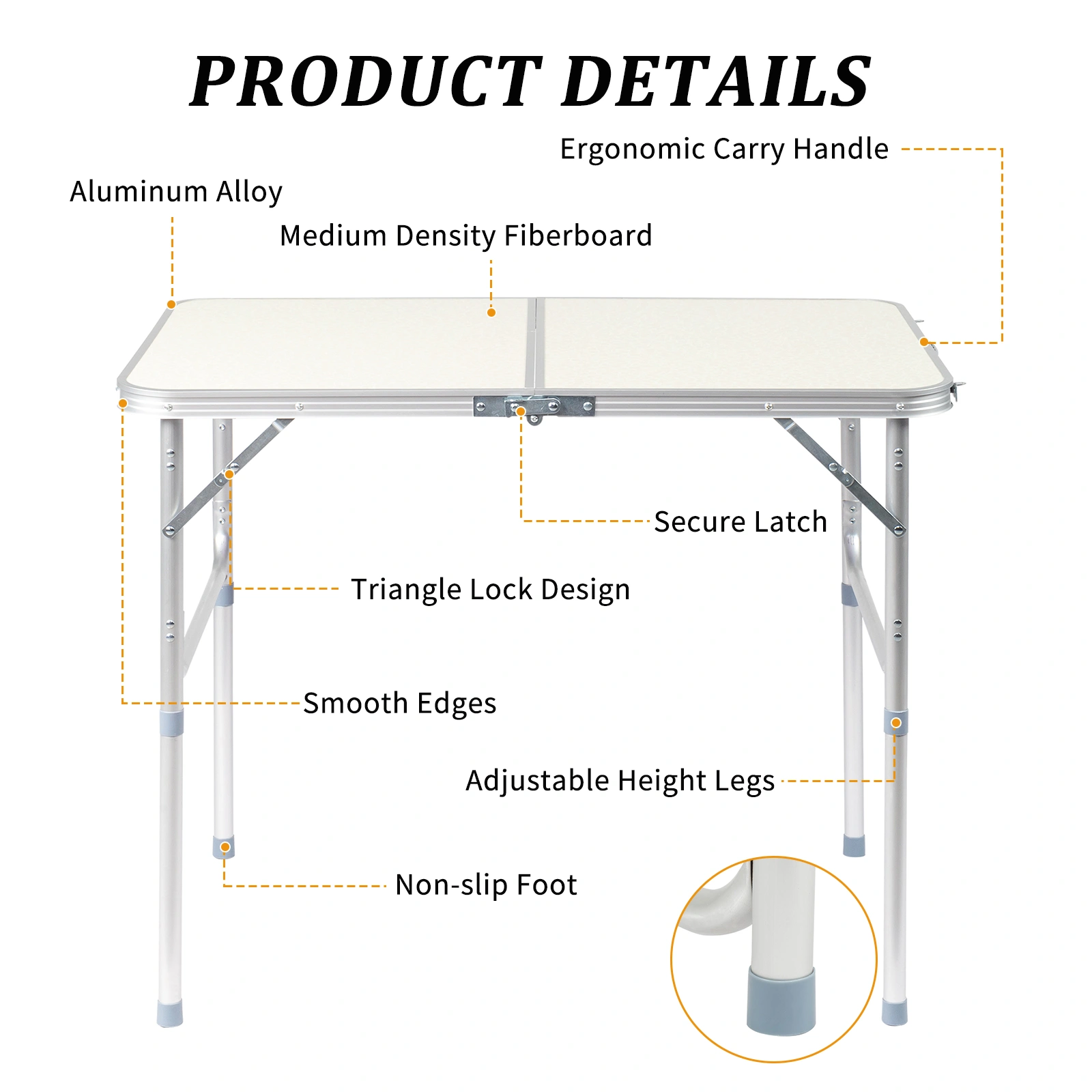 90 x 60 x 70cm Home Use Aluminum Alloy Folding Table White view 24