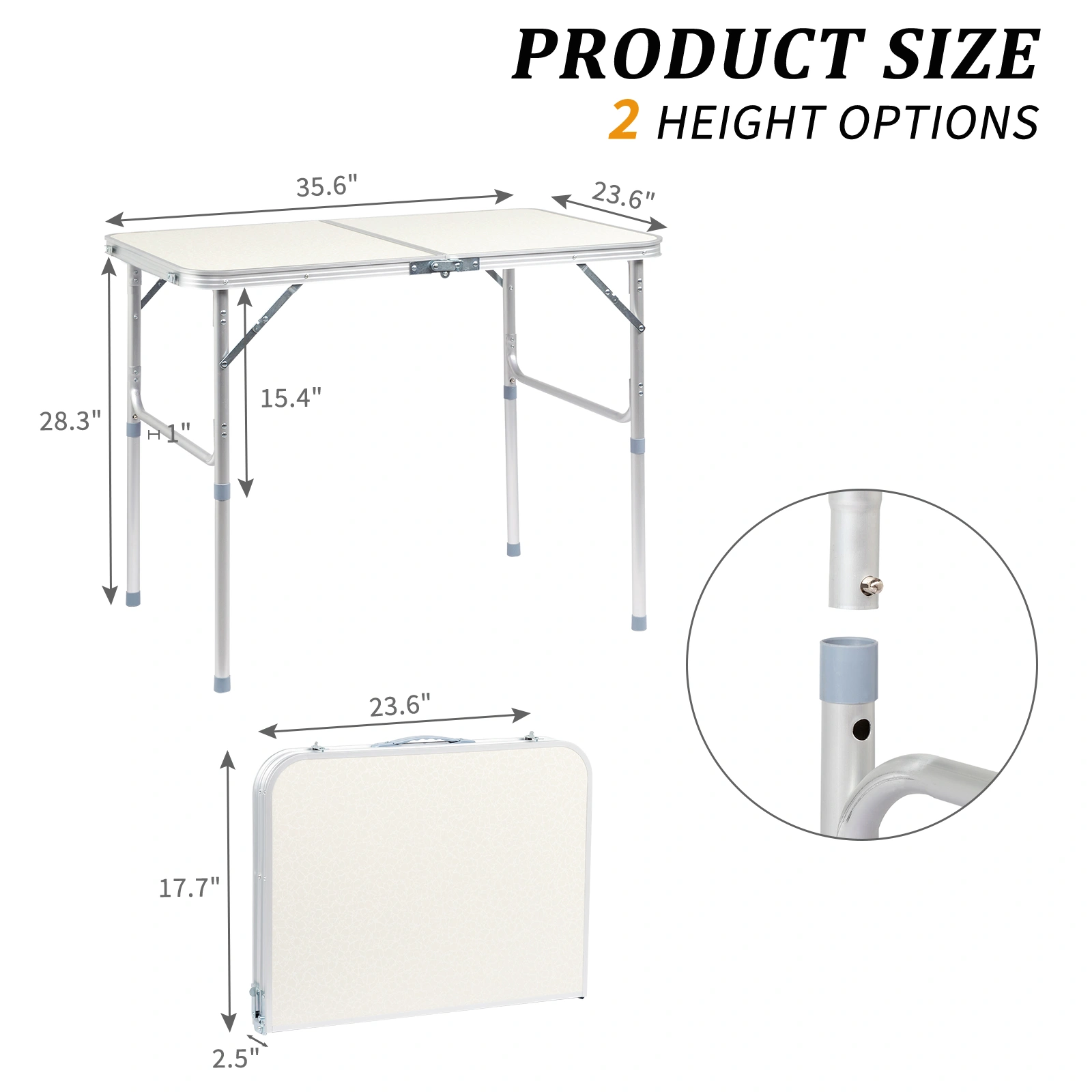 90 x 60 x 70cm Home Use Aluminum Alloy Folding Table White view 26