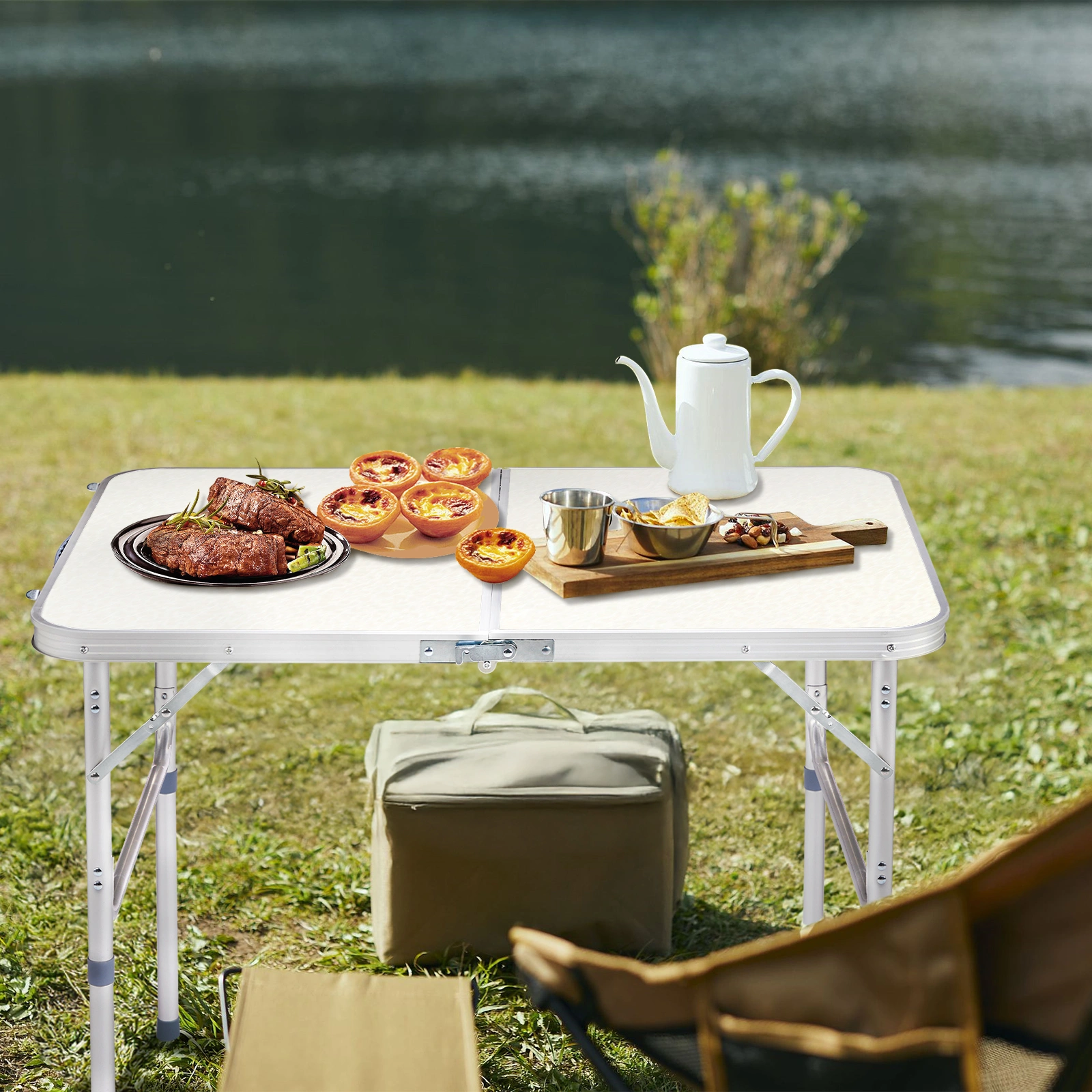 90 x 60 x 70cm Home Use Aluminum Alloy Folding Table White view 3