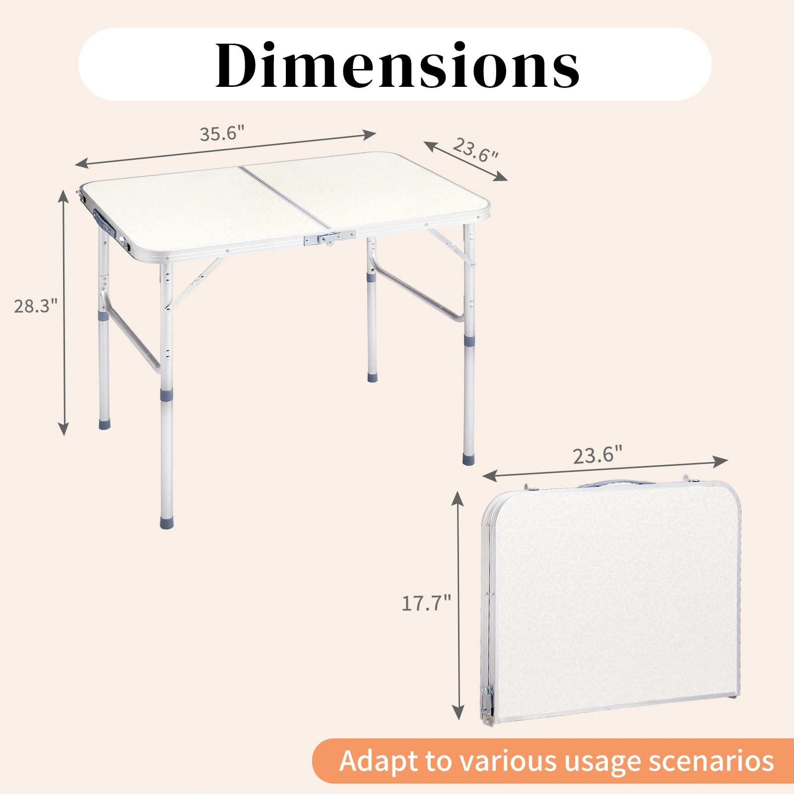 90 x 60 x 70cm Home Use Aluminum Alloy Folding Table White view 5