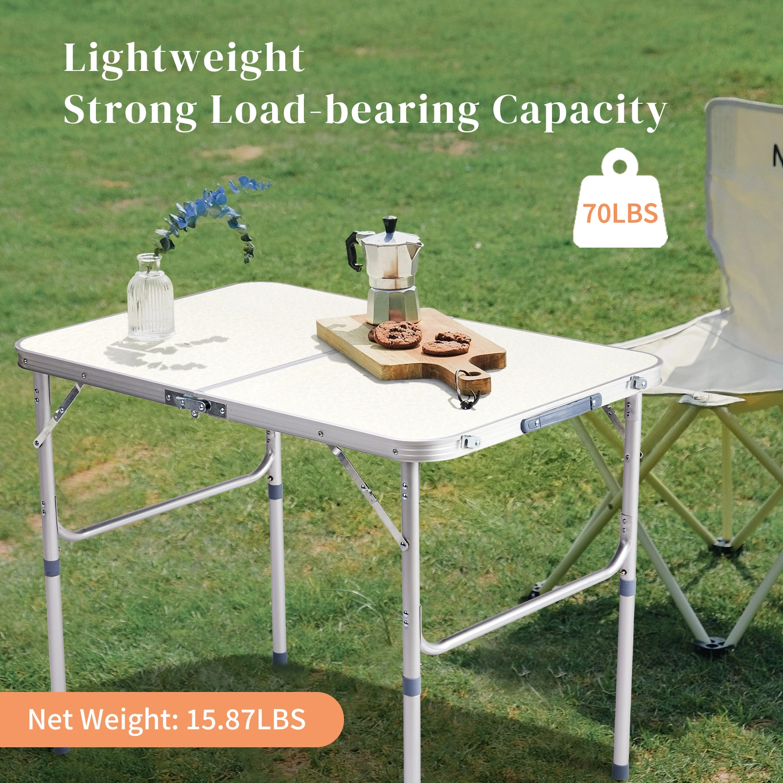 90 x 60 x 70cm Home Use Aluminum Alloy Folding Table White view 7