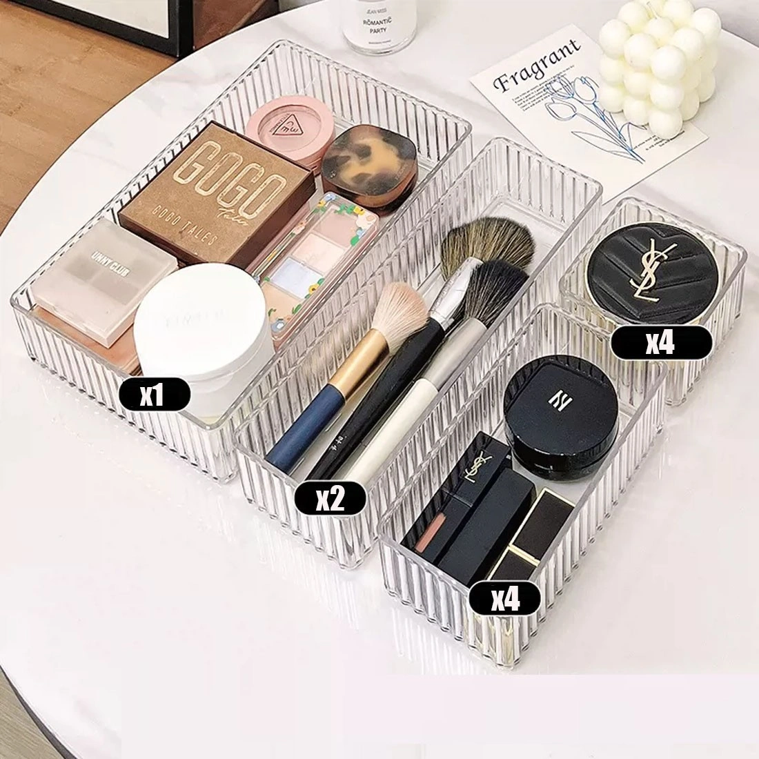 11 Piece Clear Drawer Organizer Set, Plastic Makeup Trays & Desk Drawer Dividers view 2