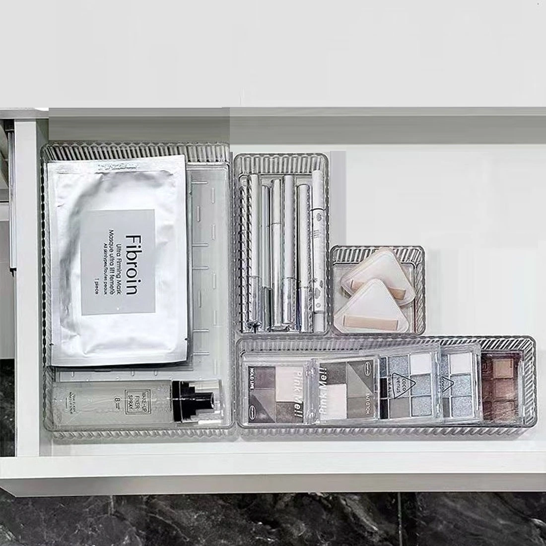 11 Piece Clear Drawer Organizer Set, Plastic Makeup Trays & Desk Drawer Dividers view 4