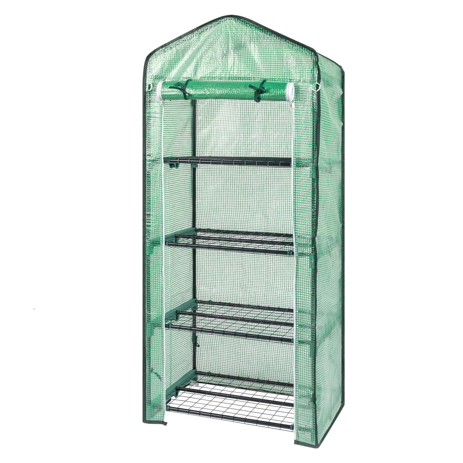 69x49x160cm Black Iron Pipe Pointed Mini Flower Stand With 4 Layers Of Grid, With Zipper Rolling Door, PE Cloth Green House view 16