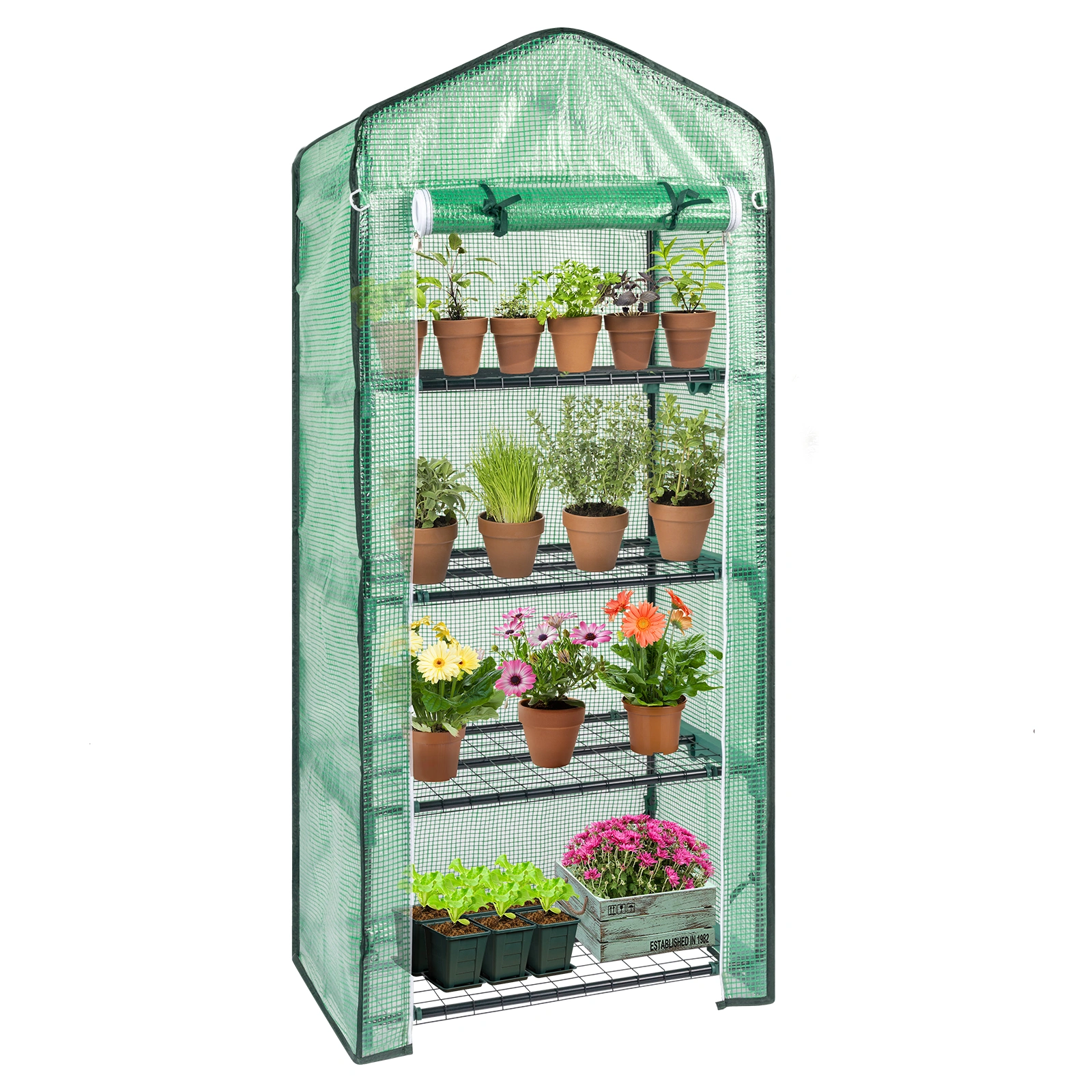 69x49x160cm Black Iron Pipe Pointed Mini Flower Stand With 4 Layers Of Grid, With Zipper Rolling Door, PE Cloth Green House view 5
