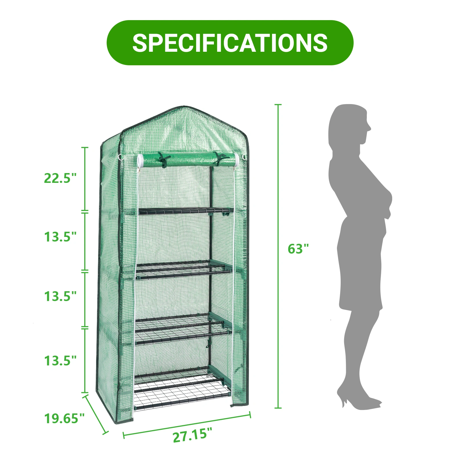 69x49x160cm Black Iron Pipe Pointed Mini Flower Stand With 4 Layers Of Grid, With Zipper Rolling Door, PE Cloth Green House view 8