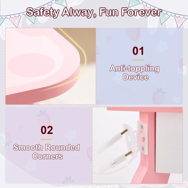White MDF spray-painted 1-drawer 2-desktop storage box children's dressing table set with Apple print view 6