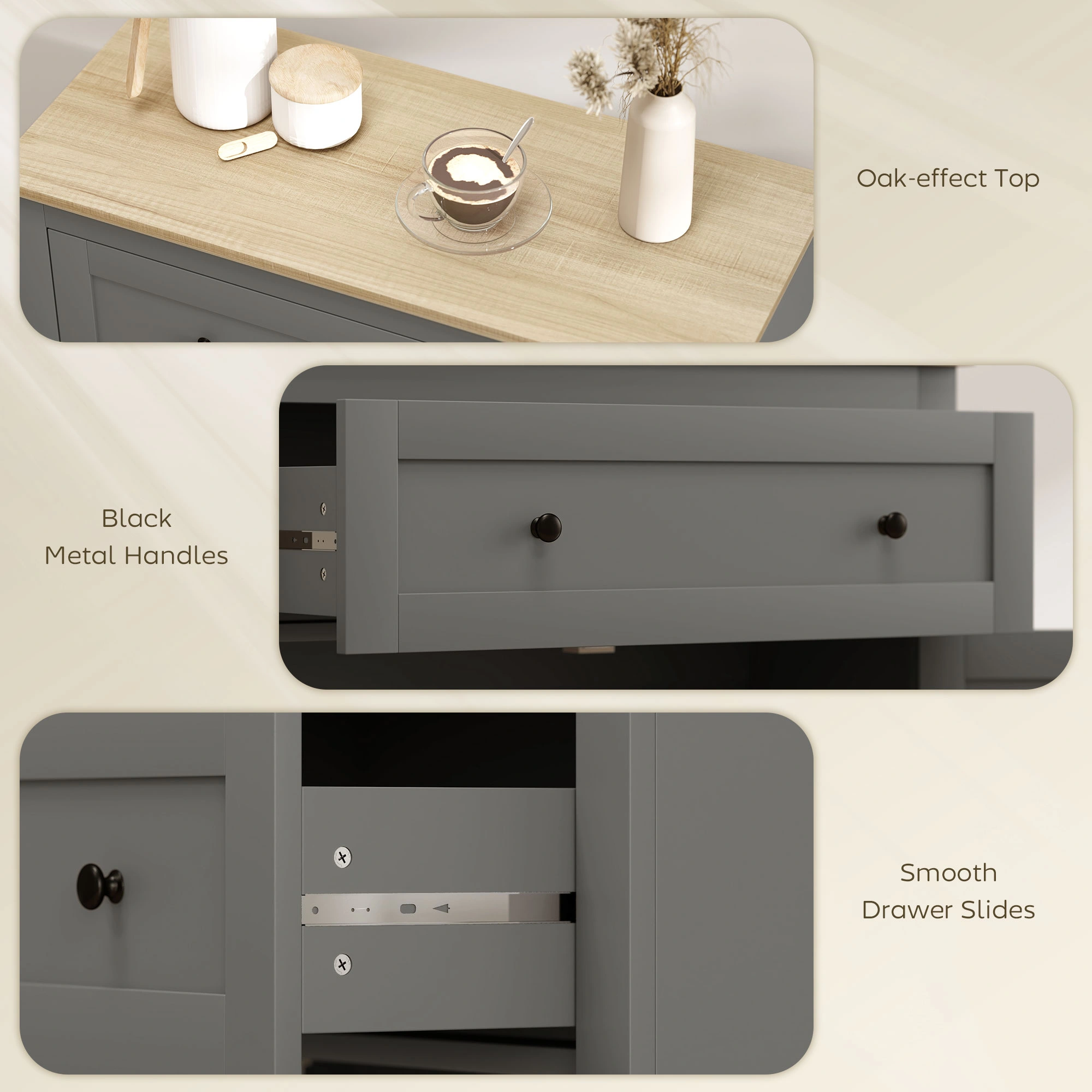 Kitchen Sideboard Storage Cabinet Buffet, Modern Cupboard with Shelves for Dining Room, Living Room, Hallway view 3