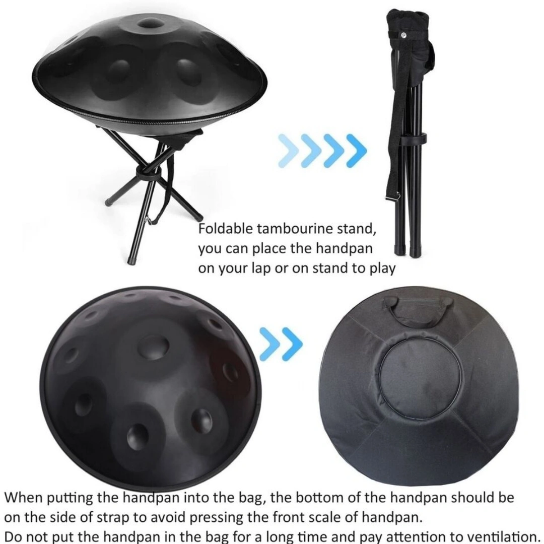 10 Inch Black Solid Color Handpan Drum Steel Tongue Hand Pan Percussion Instrument Note Melody view 4