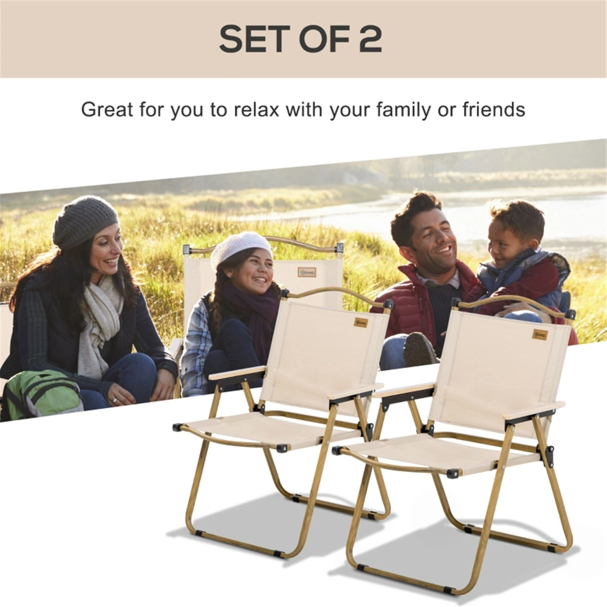 Portable Folding Camping Chair with Padded Seat, Lightweight Beach Chair with Cup Holder for Outdoor