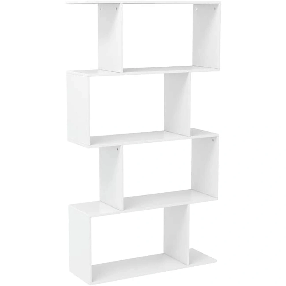 Modern 4-Tier Bookcase, S-Shaped Z-Style Wooden Bookshelf, Multifunctional Storage Display Shelf for Living Room, Home Office, Bedroom view 3