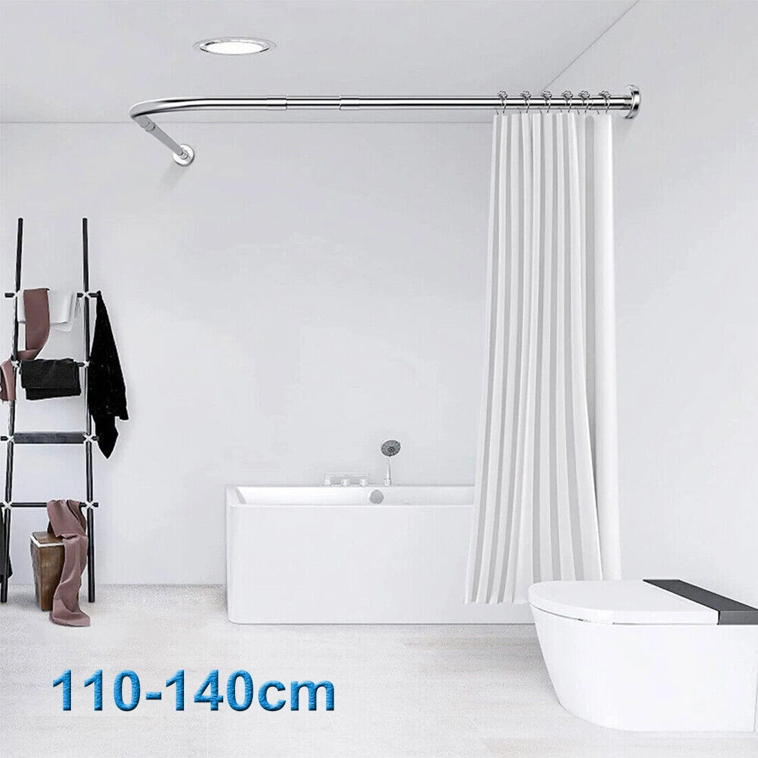 Stretchable Stainless Steel L-Shaped Shower Curtain Rod, Corner Bathroom Curtain Rail Rack