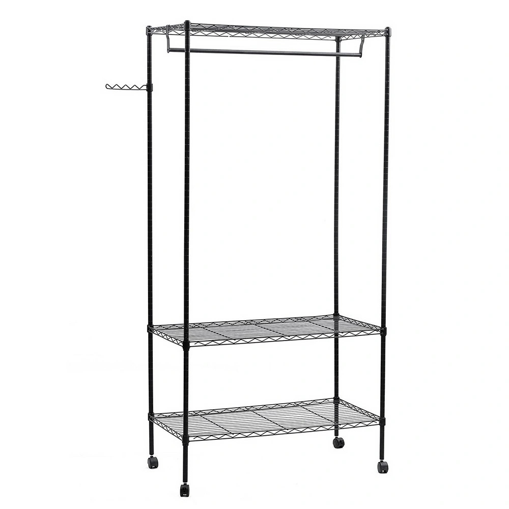 3-Tier Portable Metal Closet Organizer Rack, Freestanding Garment Shelf with Hanging Rod for Bedroom, Home view 2