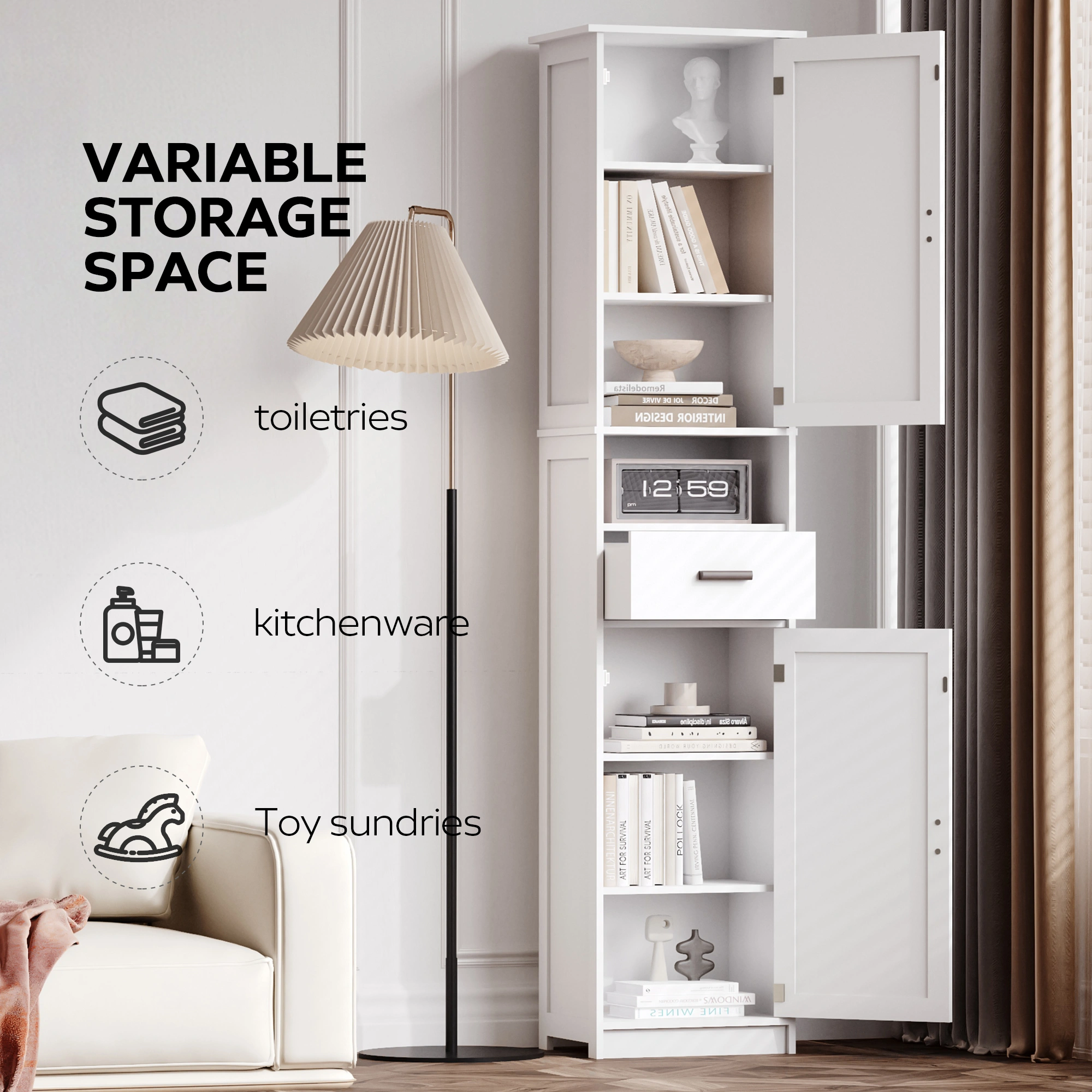 69" Tall Bathroom Storage Cabinet with 2 Barn Doors & 1 Drawer, Narrow Floor view 5