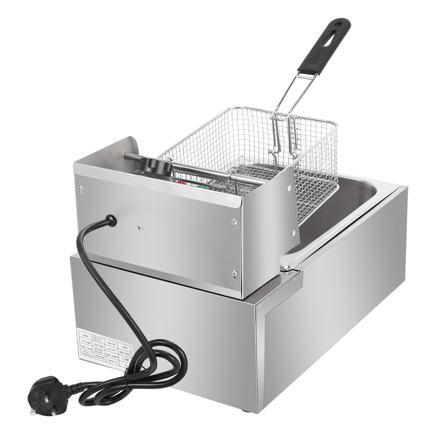 ZOKOP EH81 2500W 220-240V 6.3QT/6L Stainless Steel Single Cylinder Electric Fryer UK Plug view 6