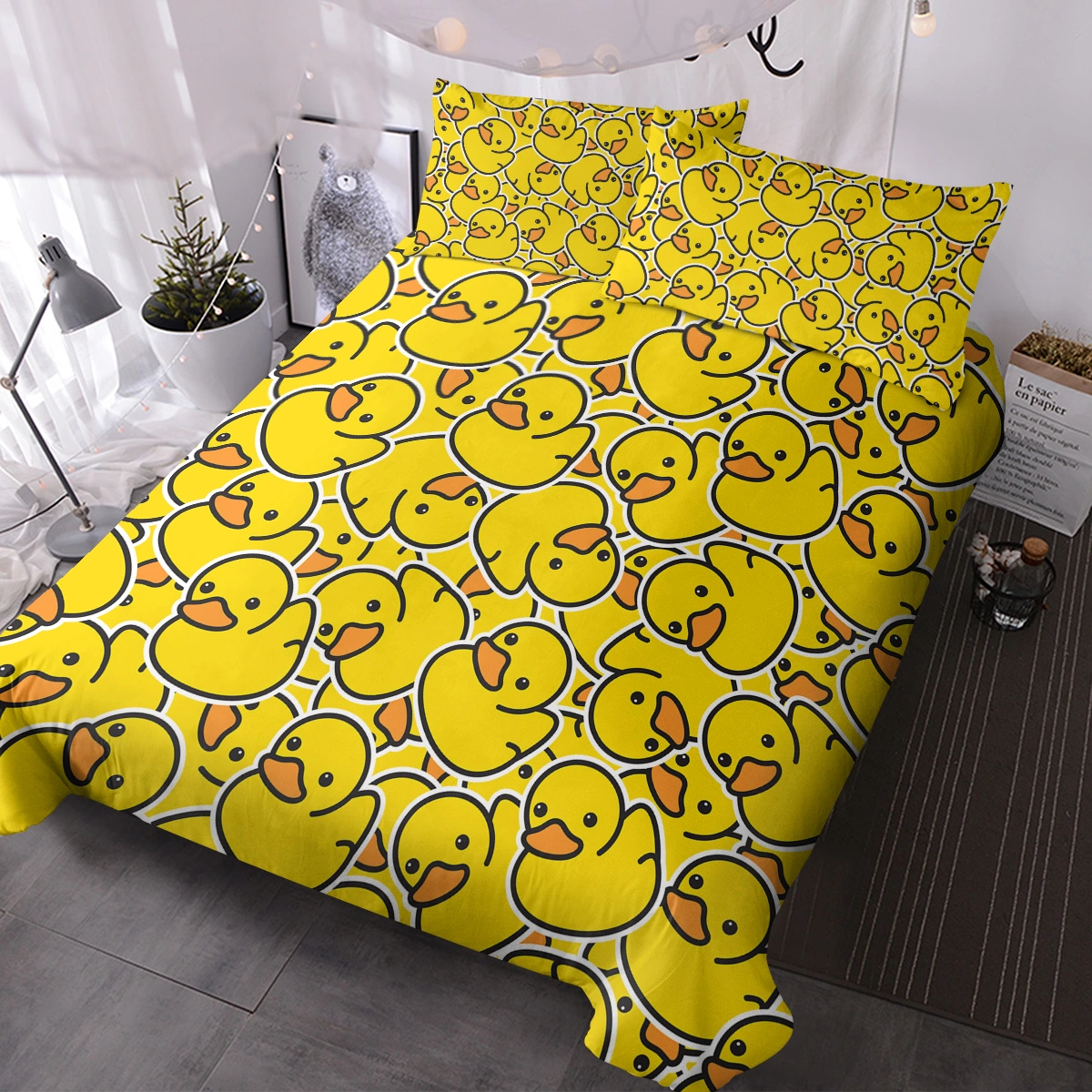 Yellow Rubber Duck Duvet Cover Set 3 Piece Kids Cartoon Duck Comforter Cover Single Bed Cute Yellow Duckies Gift for Duck Lovers