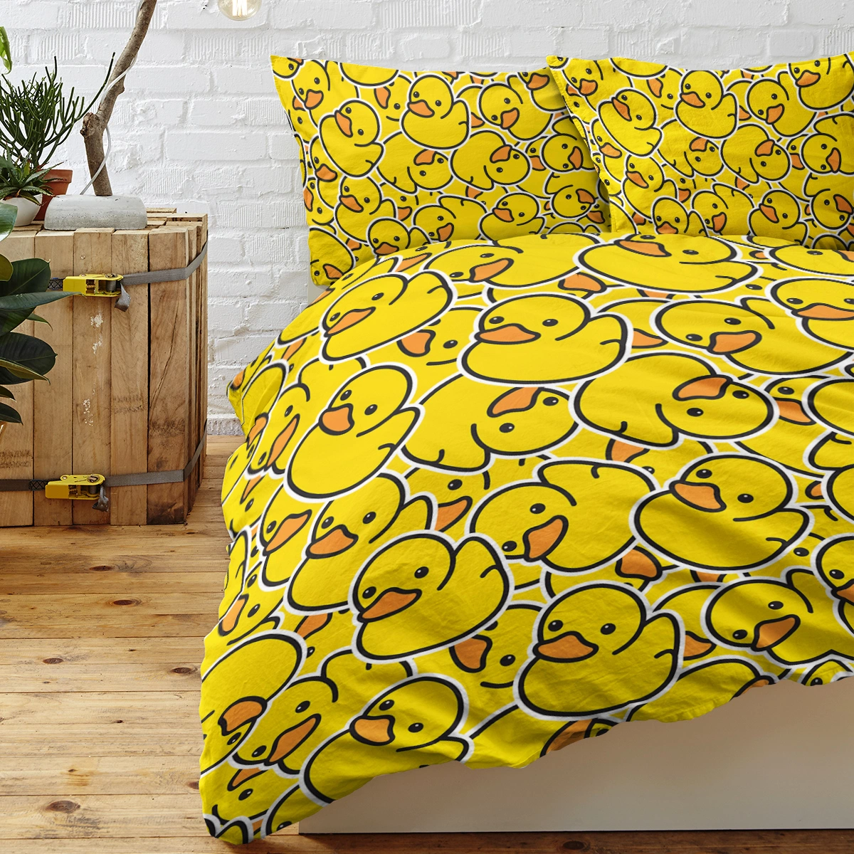 Yellow Rubber Duck Duvet Cover Set 3 Piece Kids Cartoon Duck Comforter Cover Single Bed Cute Yellow Duckies Gift for Duck Lovers view 2