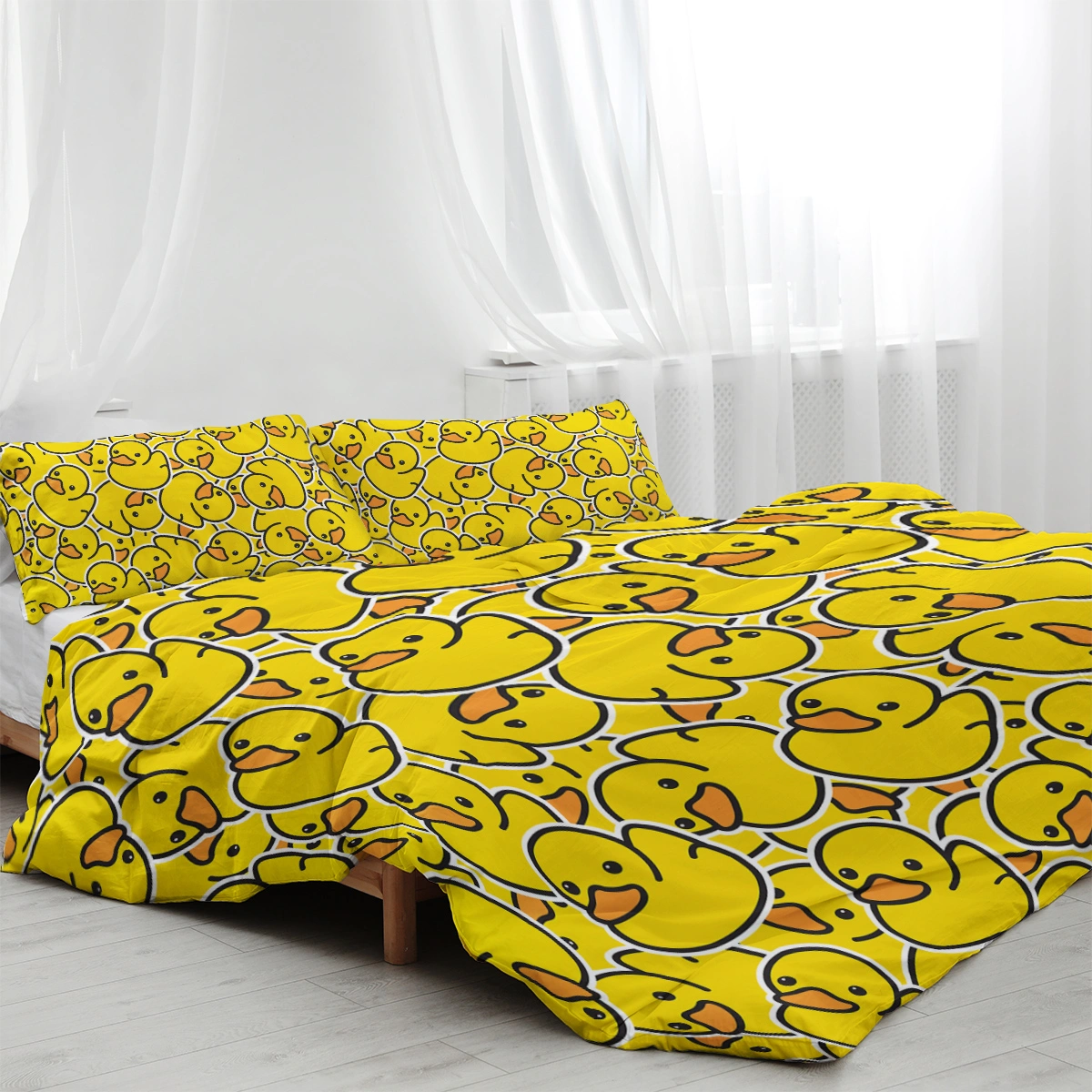 Yellow Rubber Duck Duvet Cover Set 3 Piece Kids Cartoon Duck Comforter Cover Single Bed Cute Yellow Duckies Gift for Duck Lovers view 3