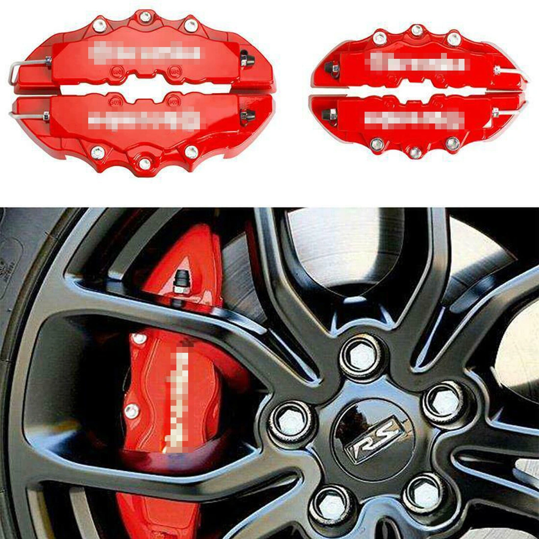 4X 3D Style Brake Caliper Covers Universal Car Disc Caliper Caps Front Rear Kit, Red