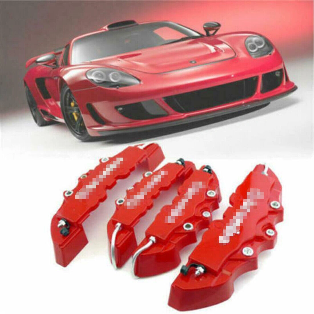 4X 3D Style Brake Caliper Covers Universal Car Disc Caliper Caps Front Rear Kit, Red view 4