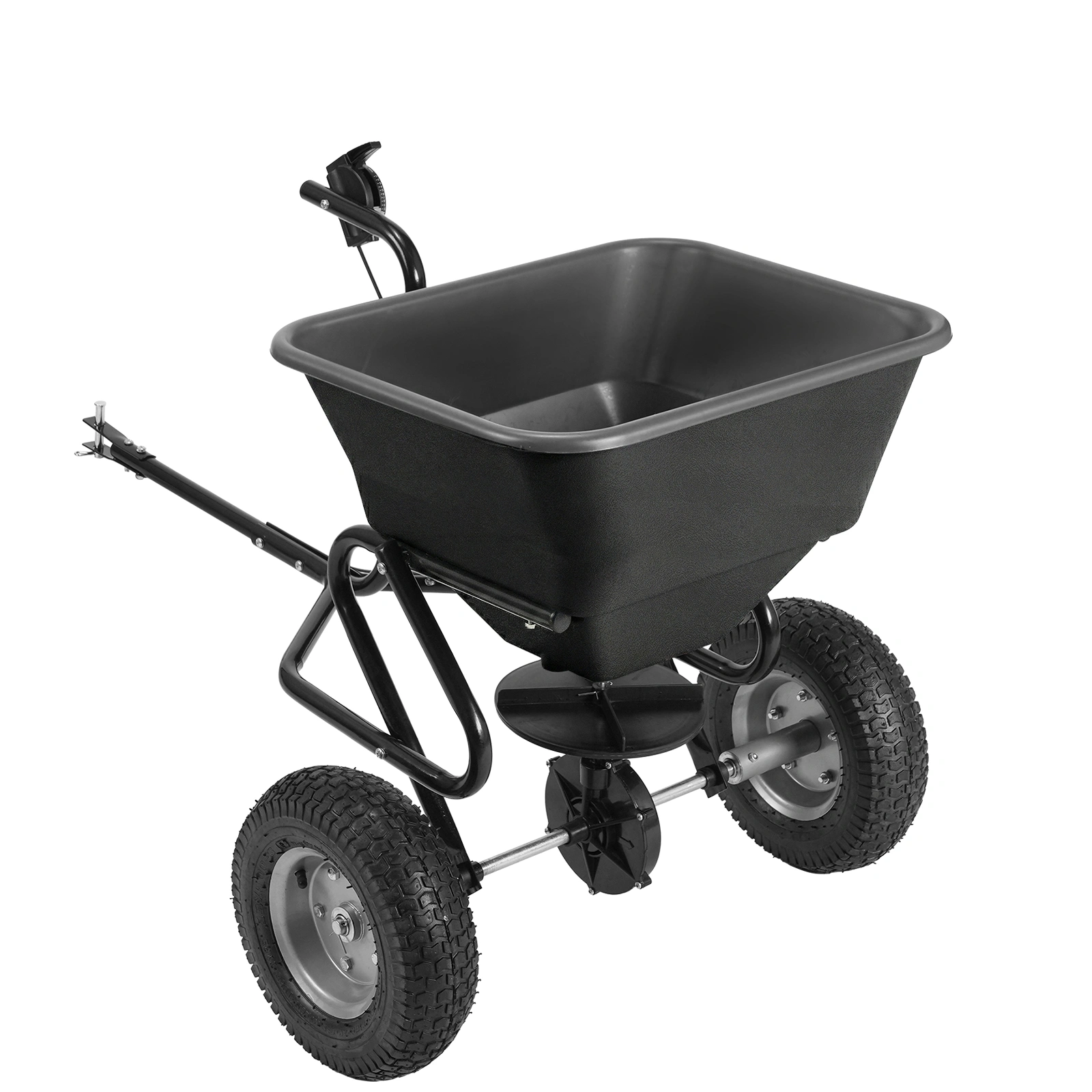 Tow Behind Broadcast Spreader, 110LBS Capacity, Tow/Push Garden Spreader with 10 Adjustable Setting, Lawn Spreaders for Seed, Fertilizer, Salt, Ice Melt