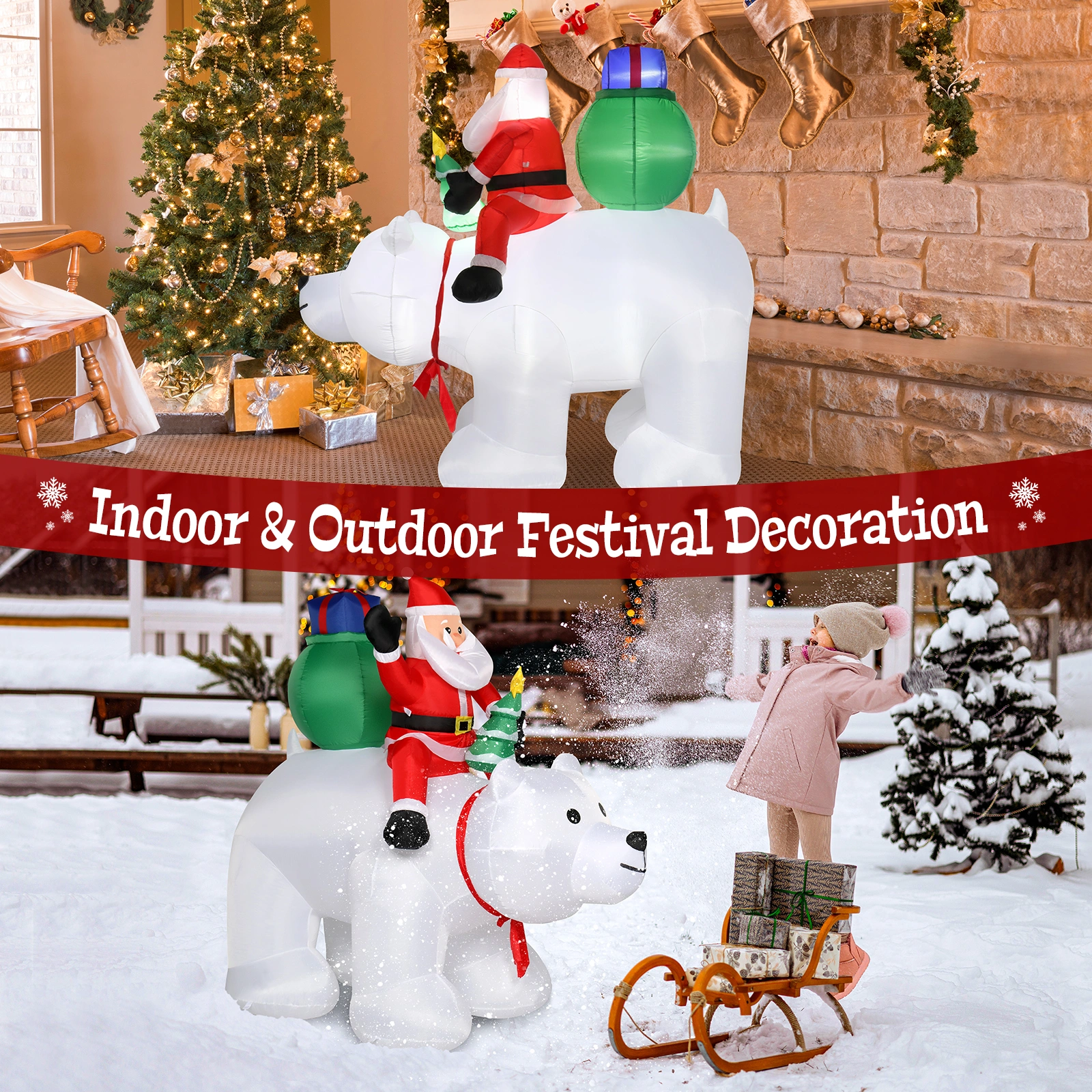 6ft LED Christmas Light String, 15W 7PCS Santa Claus Riding Polar Bear Garden Outdoor Decoration for Holiday Yard Display view 15